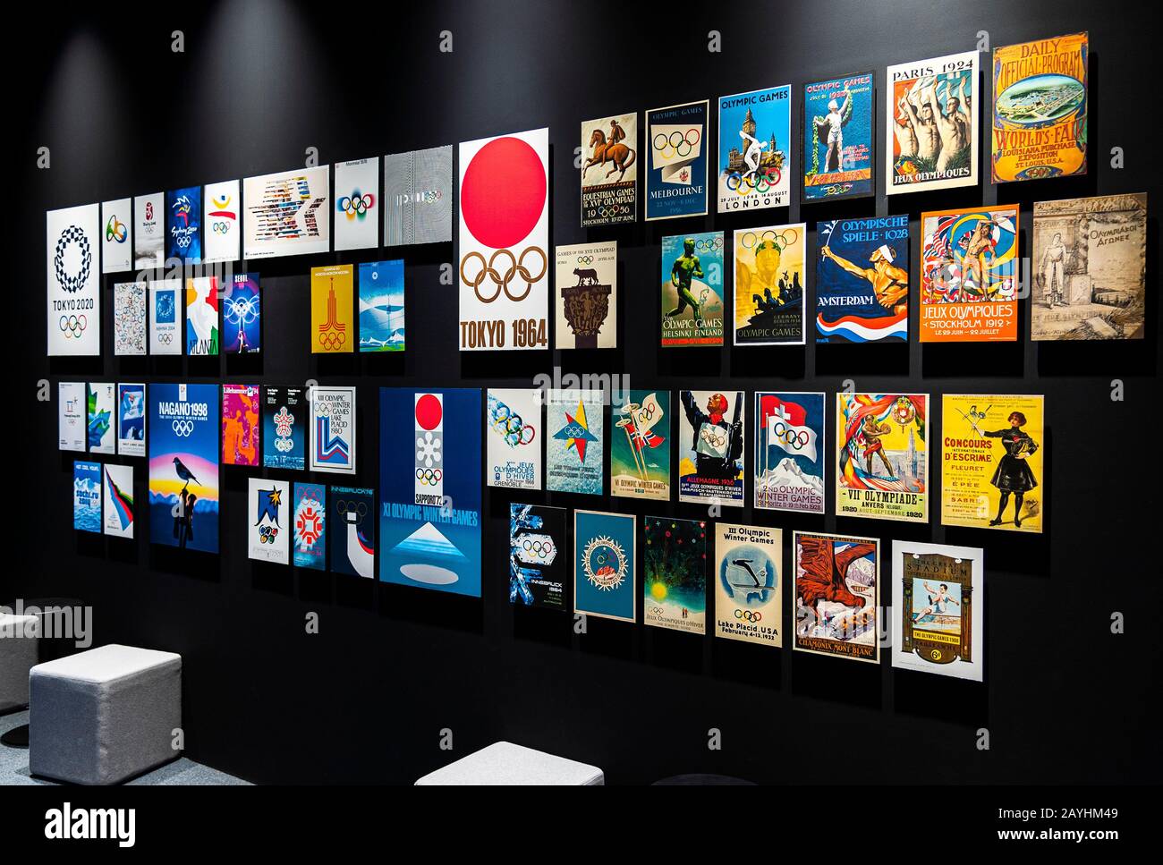 Olympic posters collection at Japan Olympic Museum Japan Sport Olympic Square Tokyo Stock Photo