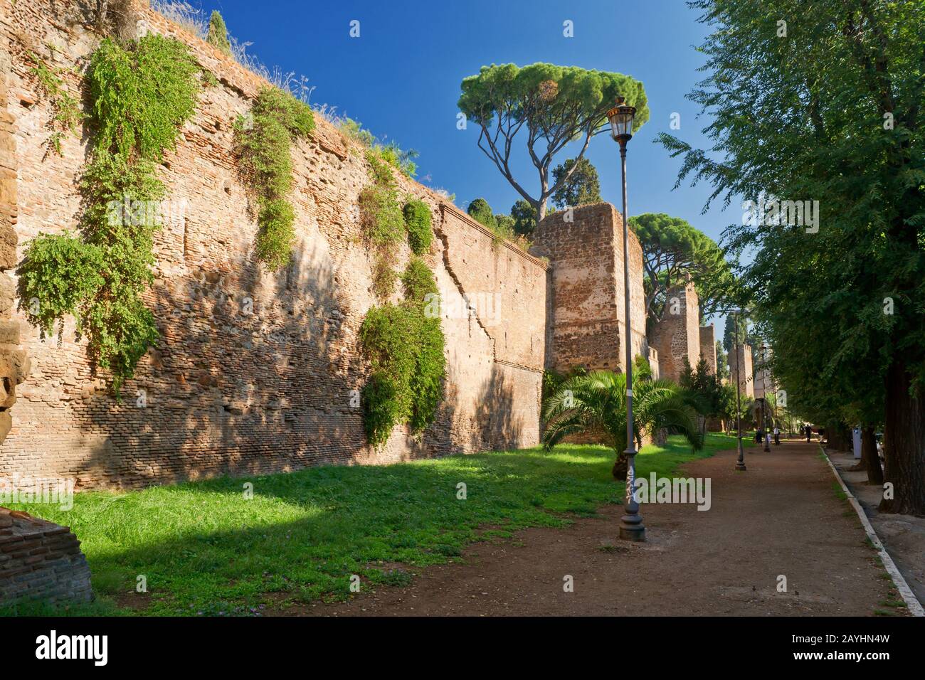 The ancient Aurelian Walls in Rome, Italy Stock Photo