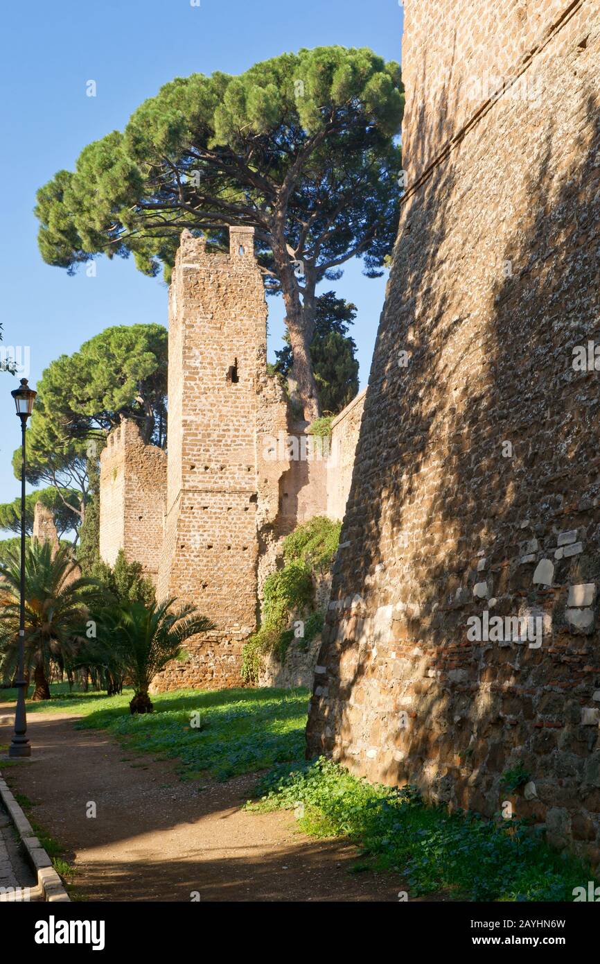The ancient Aurelian Walls in Rome, Italy Stock Photo