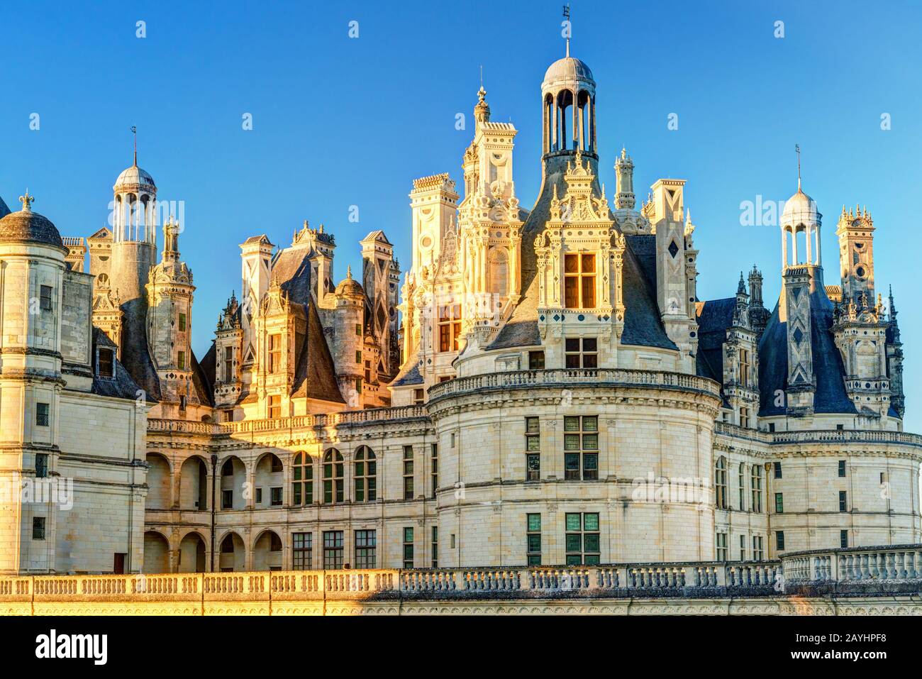 The royal Chateau de Chambord, France. This castle is located in the Loire Valley, was built in the 16th century and is one of the most recognizable c Stock Photo