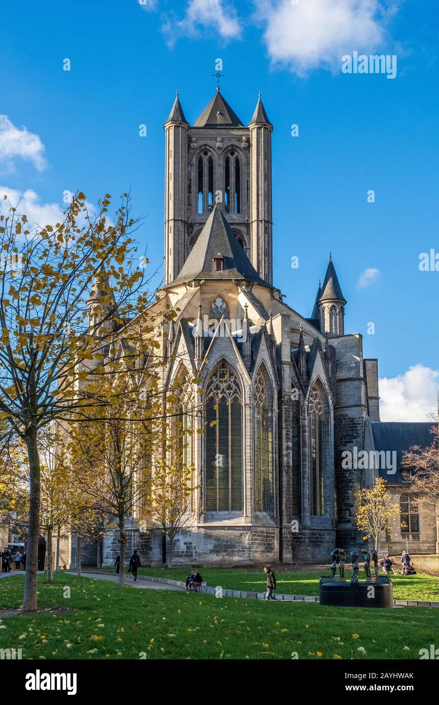 A view of Saint Nicholas Church on a sunny day in Ghent, Belgium Stock Photo