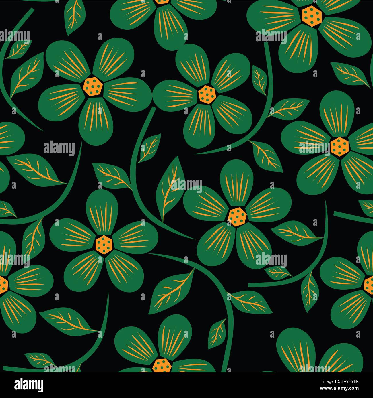 hand draw beautiful flower with branch seamless pattern black Stock ...