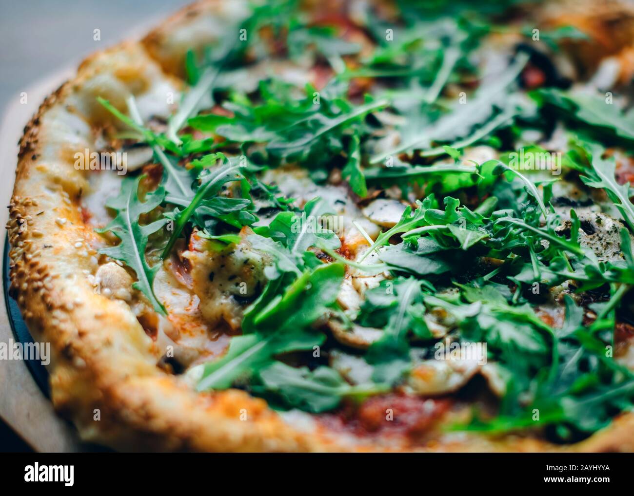 Tasty pizza on table. Italian food concept. Stock Photo