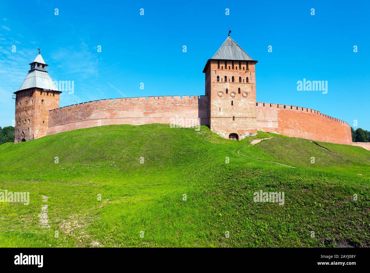 The Kremlin walls in Veliky Novgorod (Novgorod the Great), Russia Stock Photo