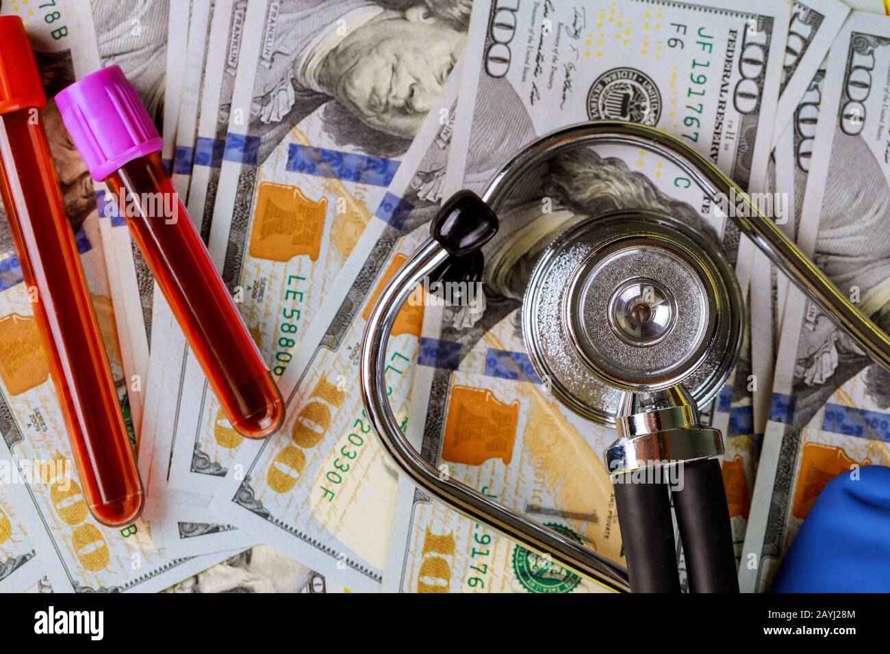 Medical stethoscope for medical equipment on a US dollar money Medical stethoscope for medical equipment on a US dollar money