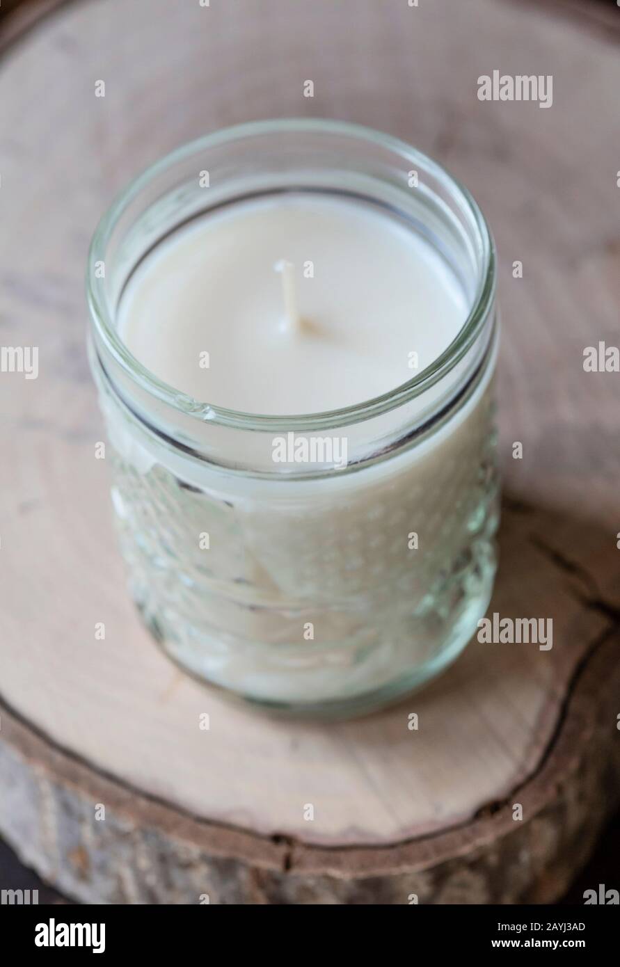 Natural soy wax decorative candle in vintage glass Stock Photo Alamy