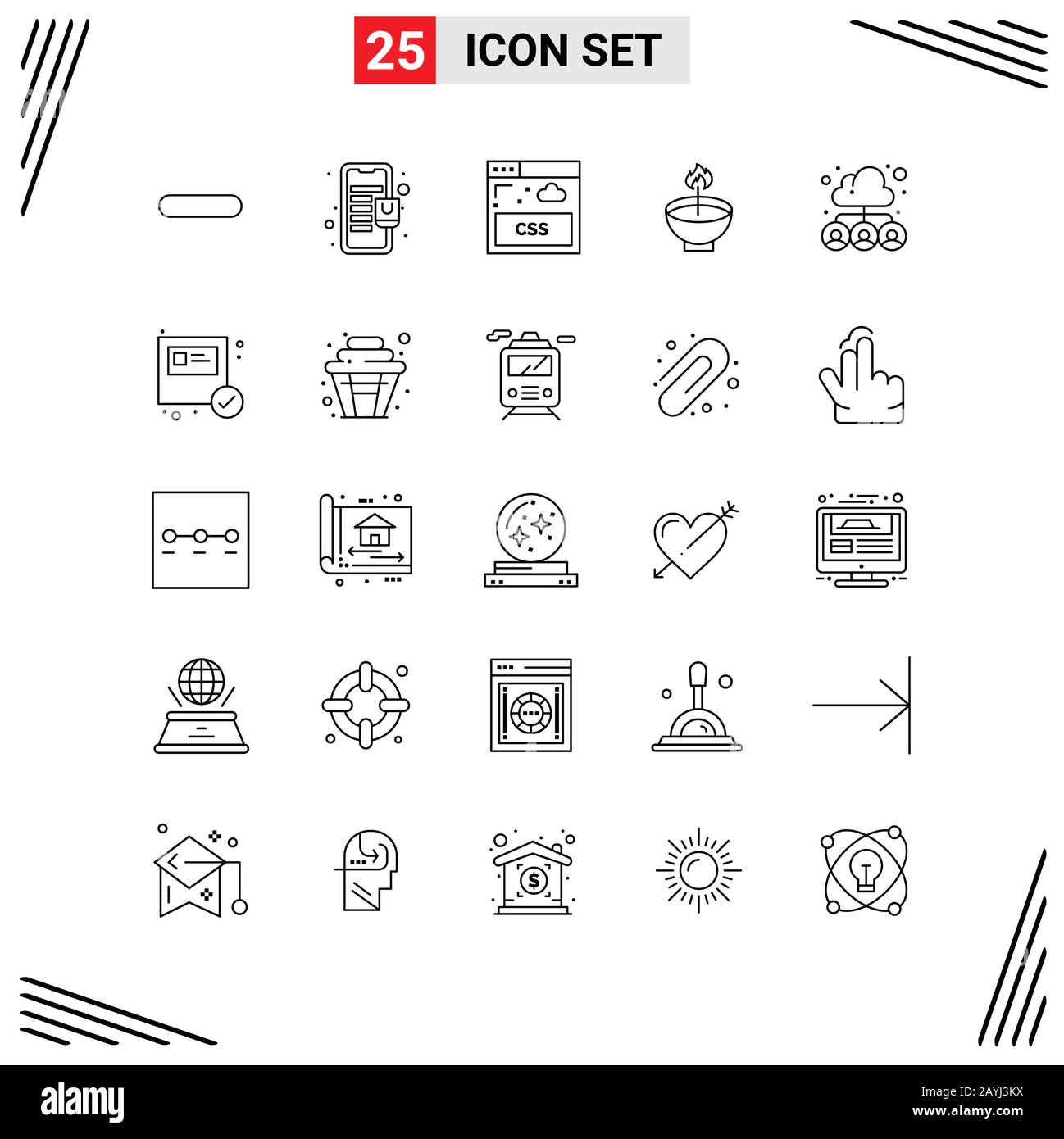 25 Icons Line Style. Grid Based Creative Outline Symbols for Website ...