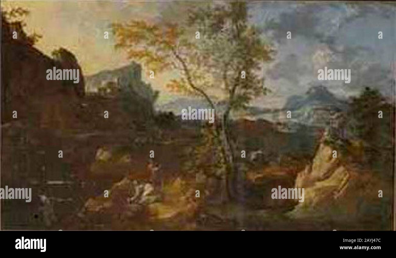 Franz Ignaz Flurer Romantična krajina z grajsko arhitekturo Stock