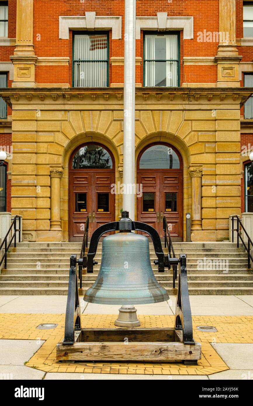 Bell from removed tower, Cambria County Courthouse, 200 South Center Street, Ebensburg, PA Stock Photo