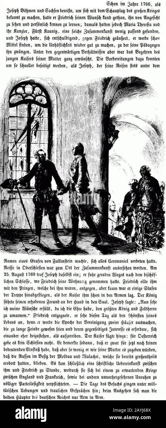 Franz Kugler (1840) Begegnung Friedrichs II. und Josephs II. 1769 in Neiße; Illustration von Adolph Menzel. Stock Photo