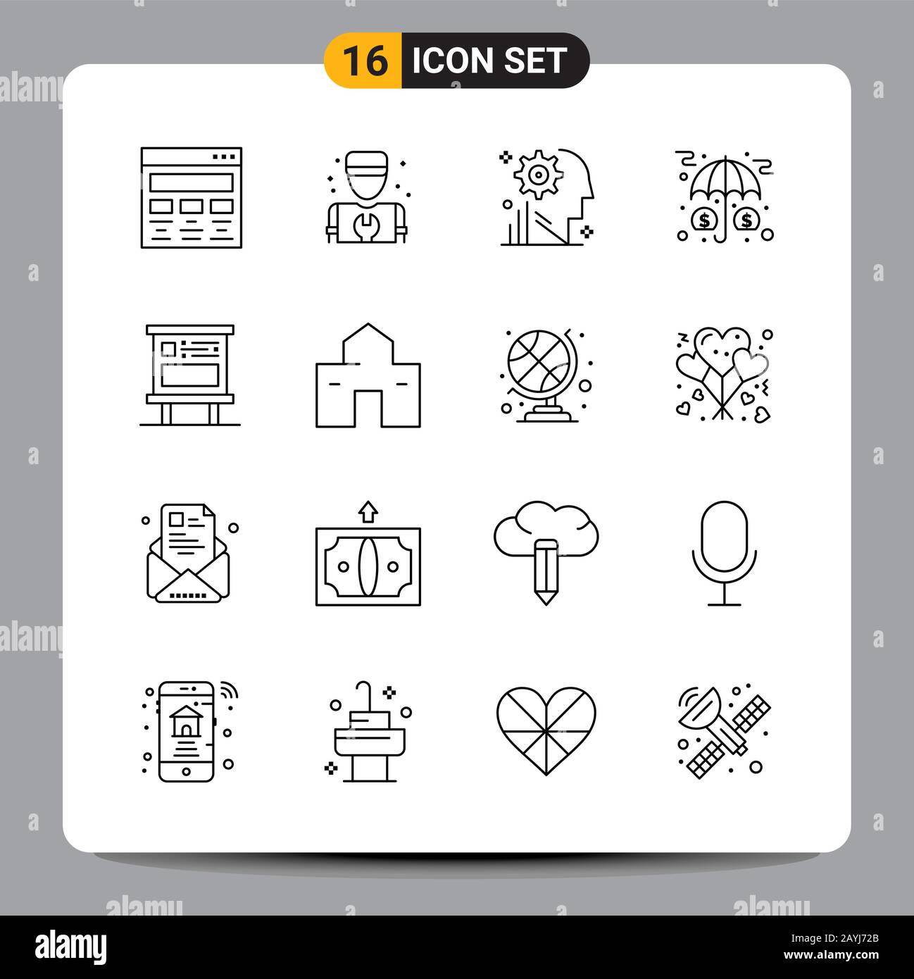 16 Black Icon Pack Outline Symbols Signs for Responsive designs on