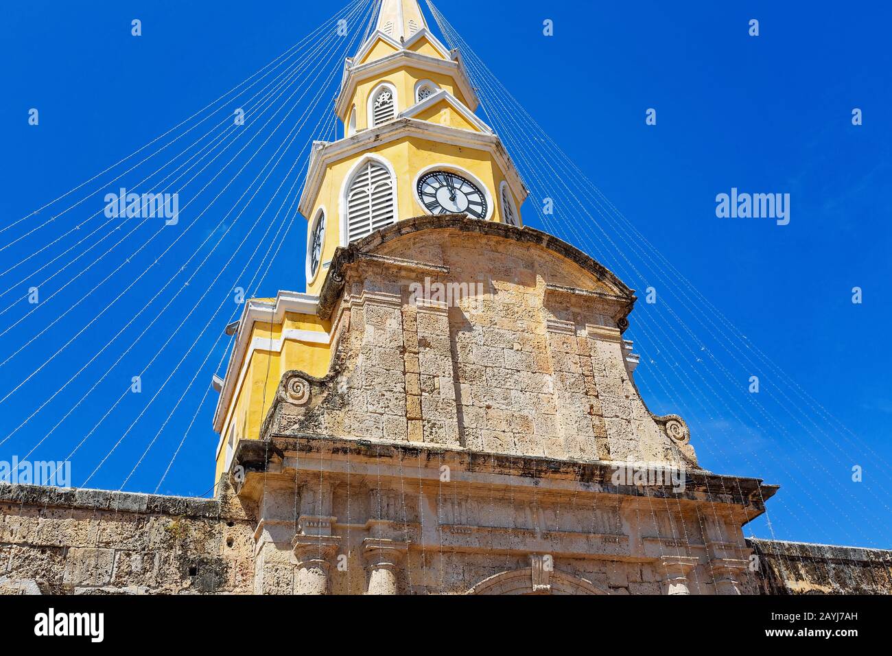 Entrance to famous colonial Cartagena Walled City (Cuidad Amurrallada) through Clock Tower (Torre del Reloj) Stock Photo