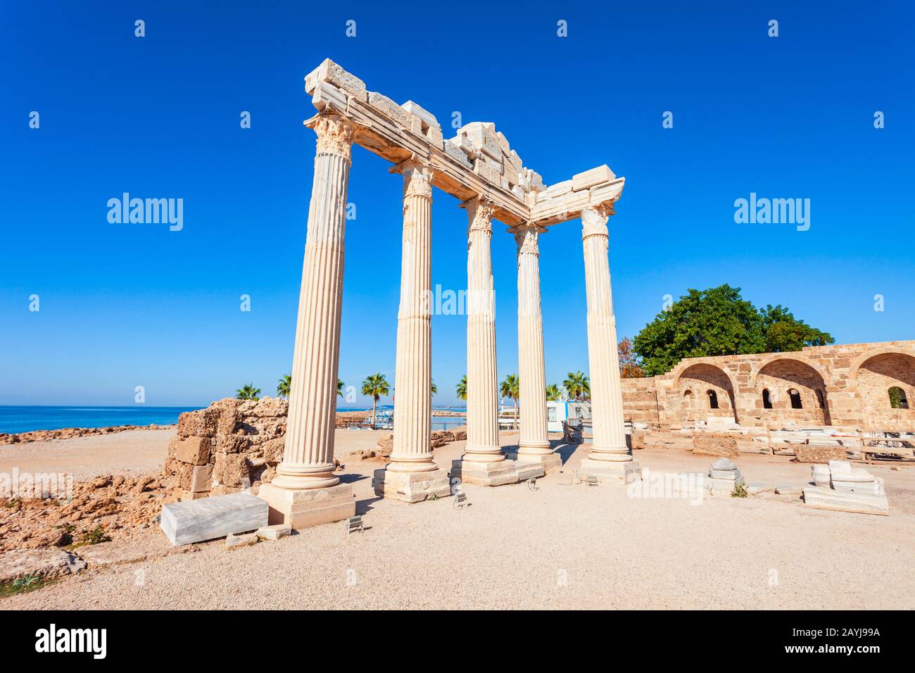 Temple of Apollo at the ancient city of Side in Antalya region on the Mediterranean coast of Turkey. Stock Photo