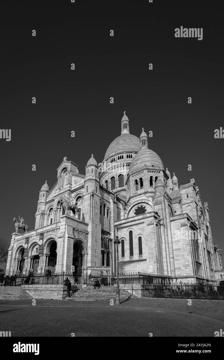 Cathedral of Sacre Coeur in Paris in black and white Holy heart sacro cuore montmartre Stock Photo