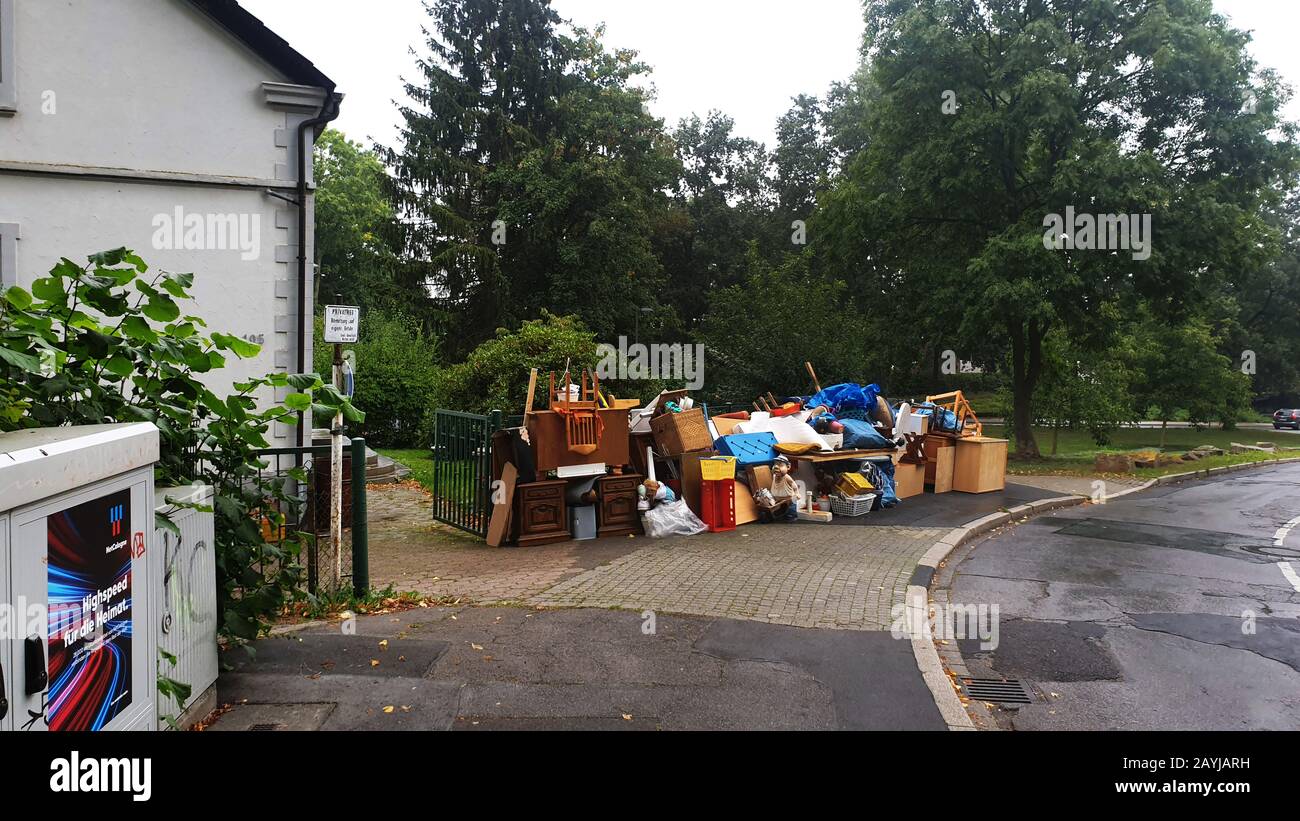 large heap of bulky waste at a house, Germany, North Rhine-Westphalia Stock Photo