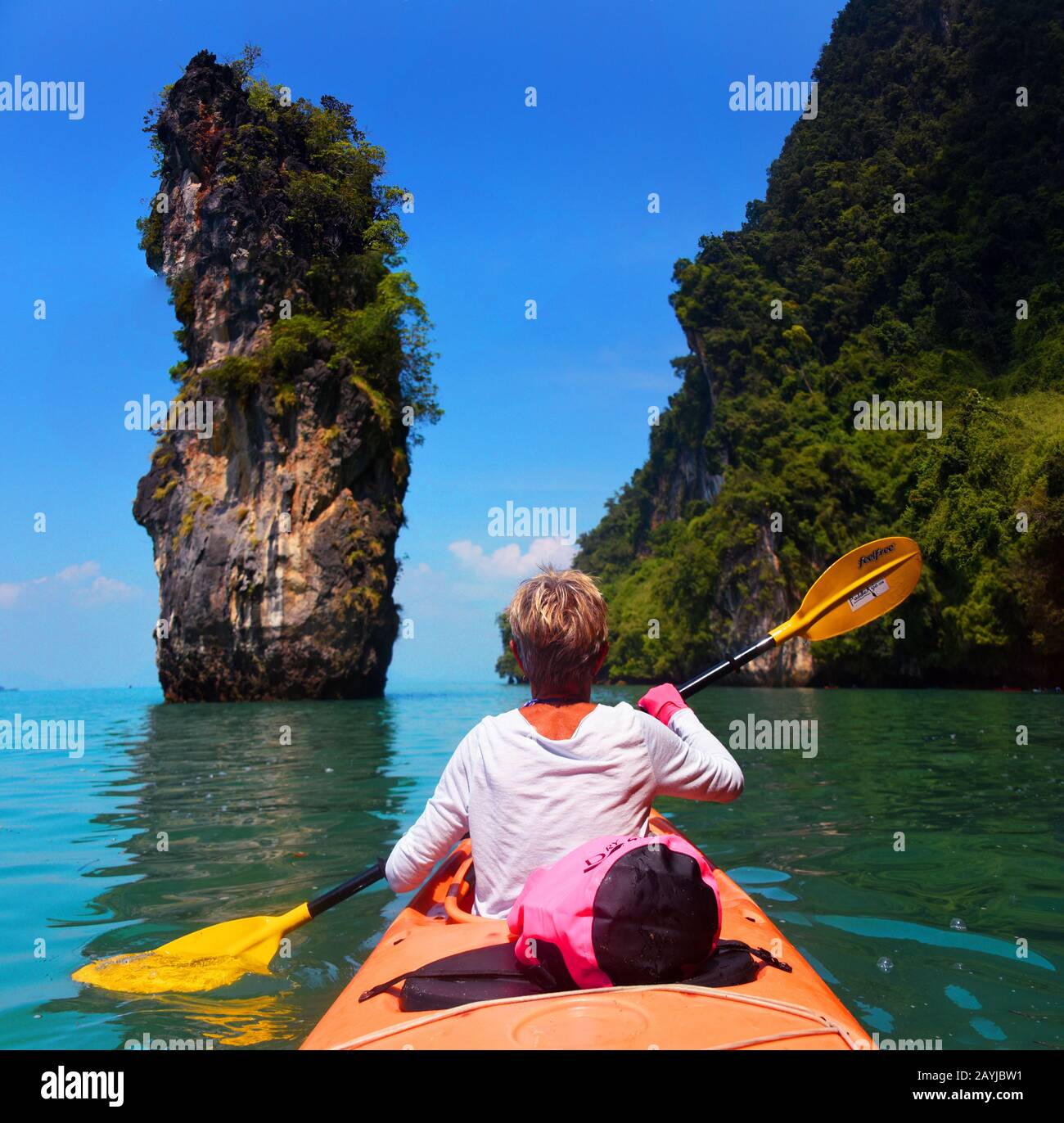 kayak trip in Andaman sea at east of island of Phuket, Thailand, Phuket, Ao Phang Nga National Park Stock Photo