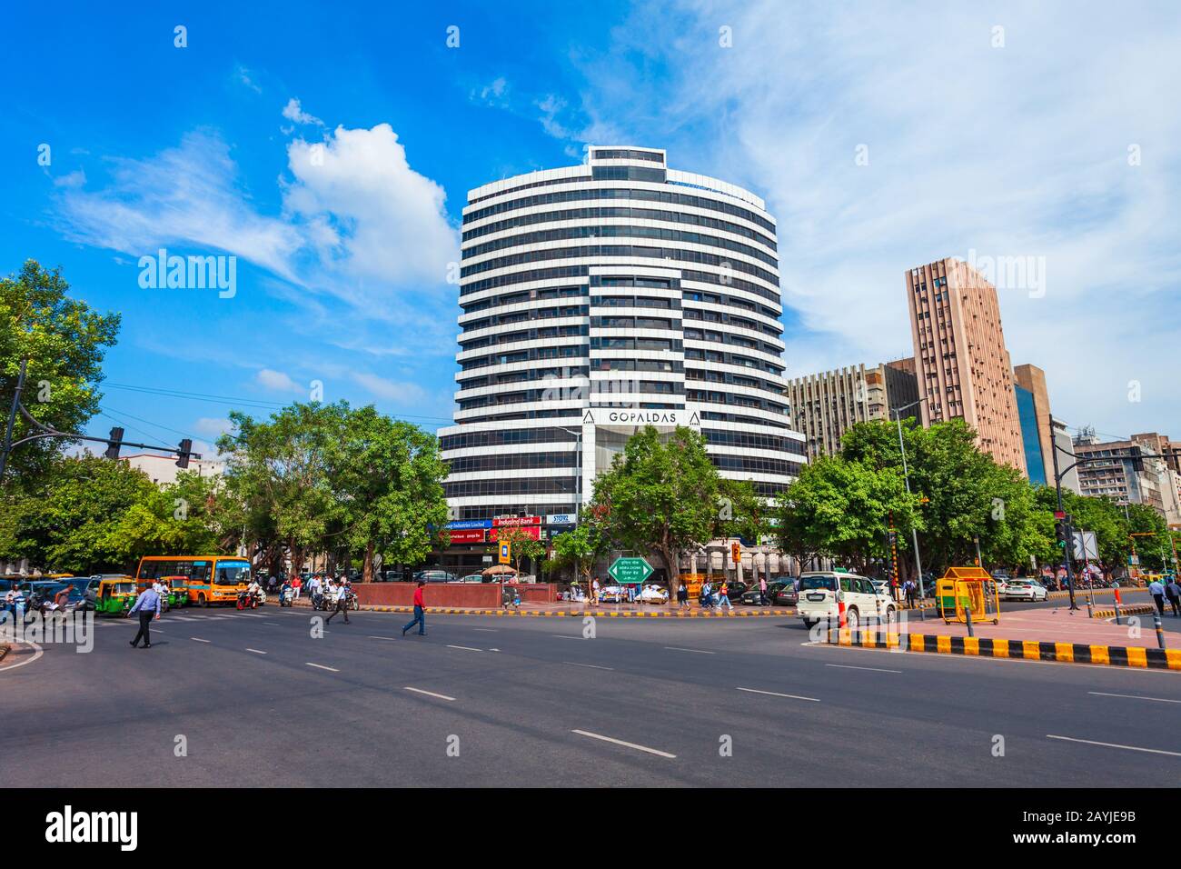 NEW DELHI, INDIA - SEPTEMBER 26, 2019: Gopaldas Ardee tower near the Connaught Place, the largest financial, commercial and business centres in New De Stock Photo