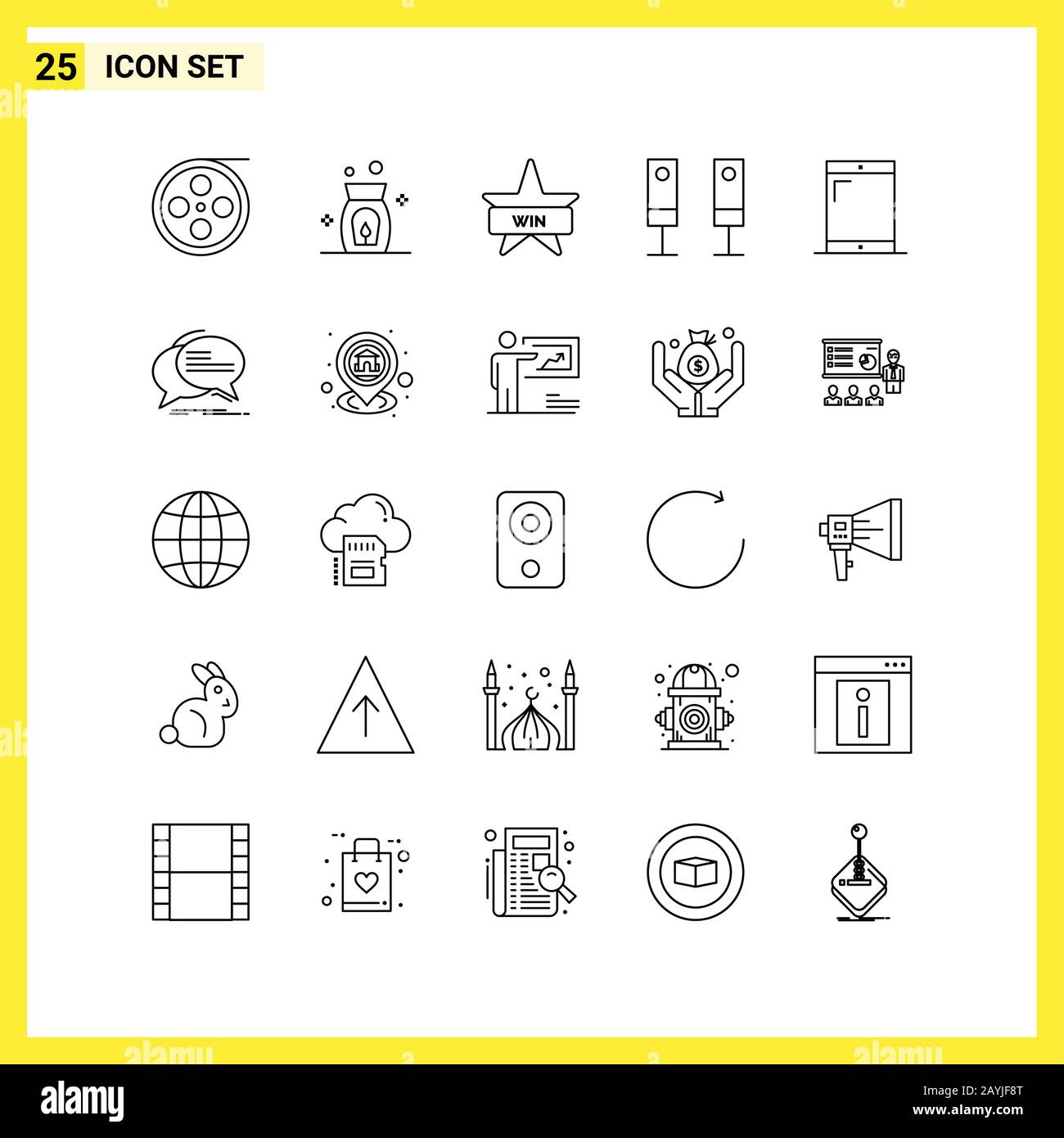 25 Icon Set. Simple Line Symbols. Outline Sign on White Background for