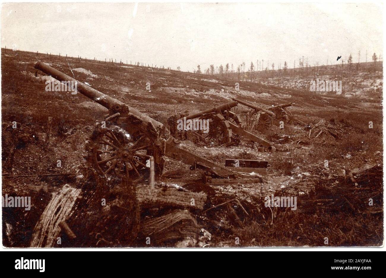 Frech long gun battery overrun at Verdun (alternate view). Stock Photo
