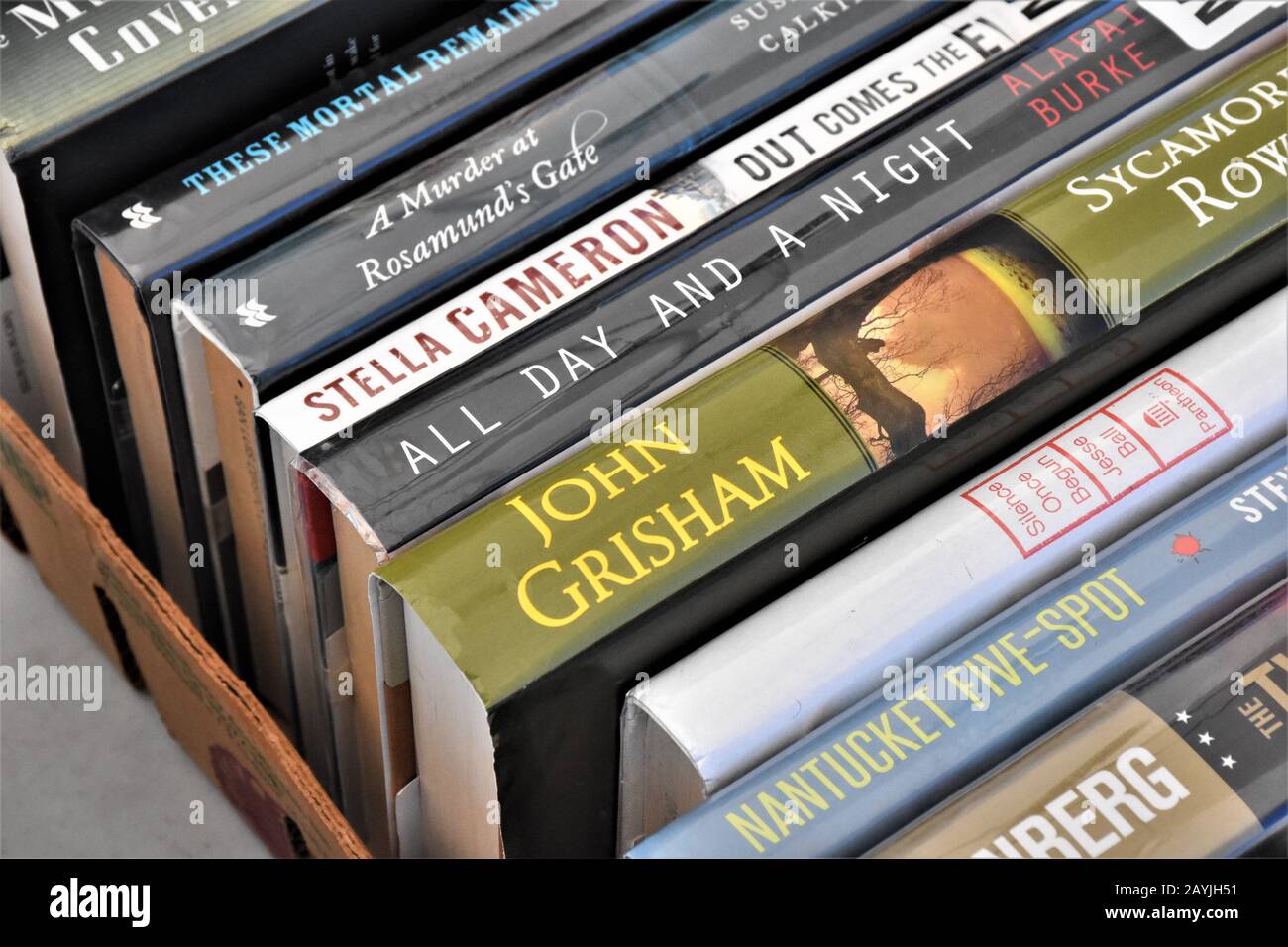 Used library books donated for sale, Grisham, Burke, Cameron, to raise