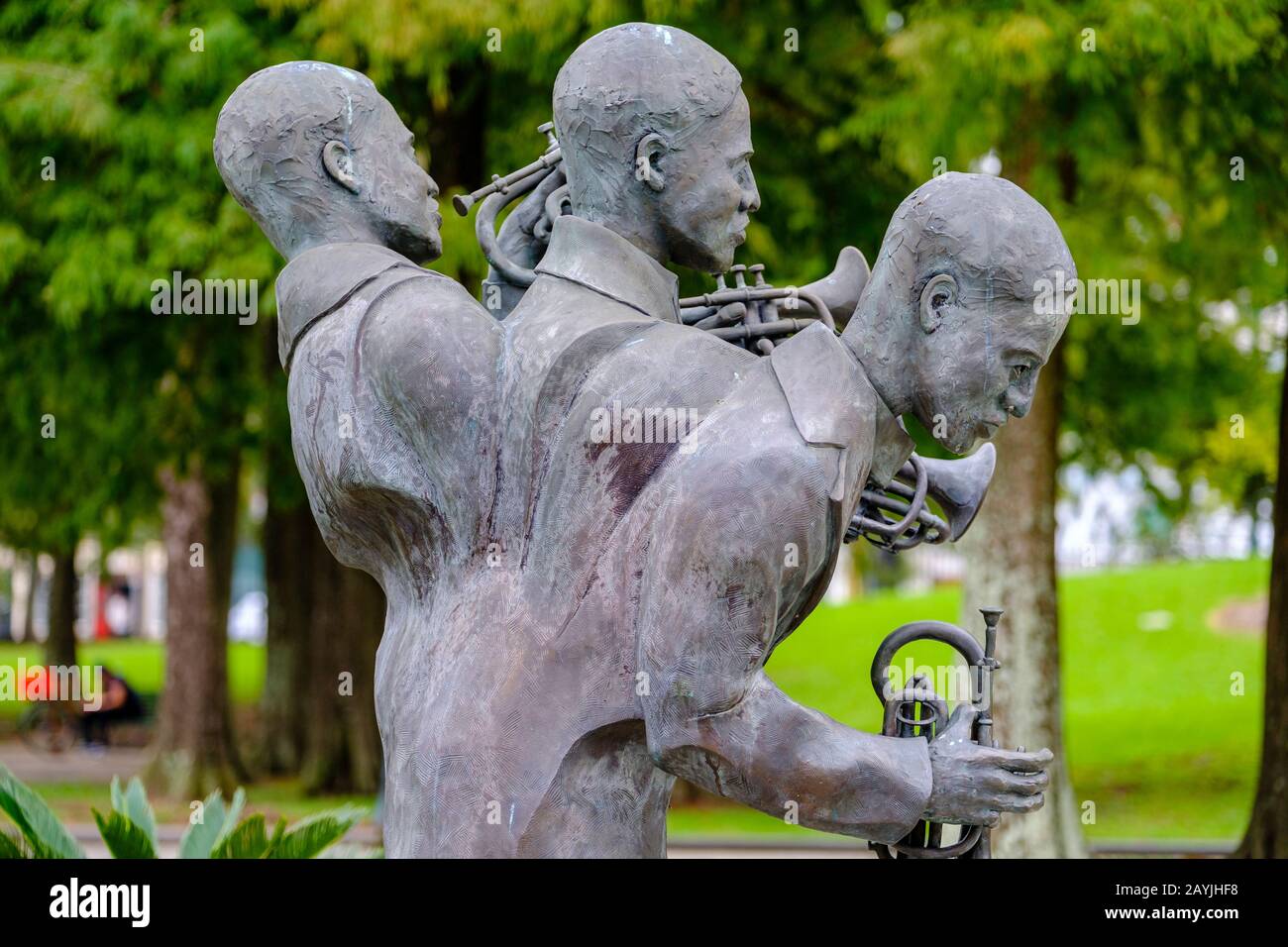 Louis Armstrong Park New Orleans, Charles Buddy Bolden sculpture by Kimberly Dummons, Treme Neighbourhood, New Orleans, Louisiana, USA Stock Photo