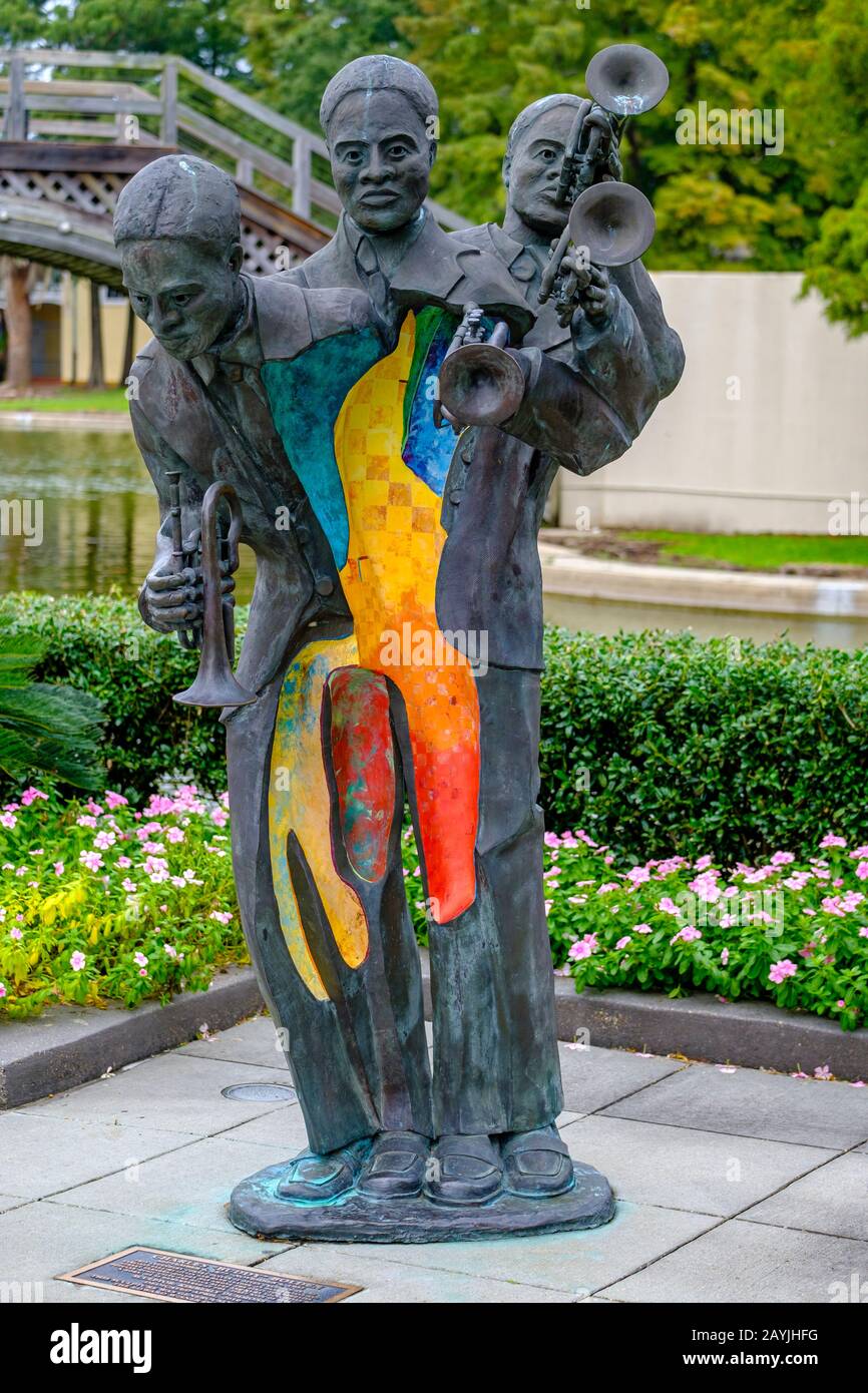 Louis Armstrong Park New Orleans, Charles Buddy Bolden sculpture by Kimberly Dummons, city park in Treme Neighbourhood, New Orleans, Louisiana, USA Stock Photo