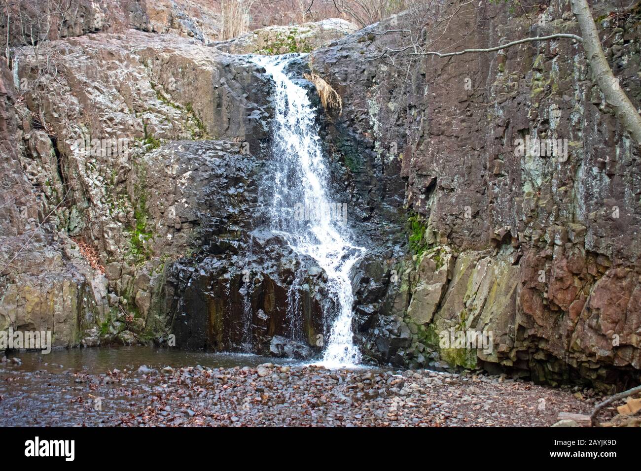Hemlock Falls, a small waterfall in South Mountain Reservation and part of the Watchung Mountains, in Essex County, New Jersey, USA. -01 Stock Photo