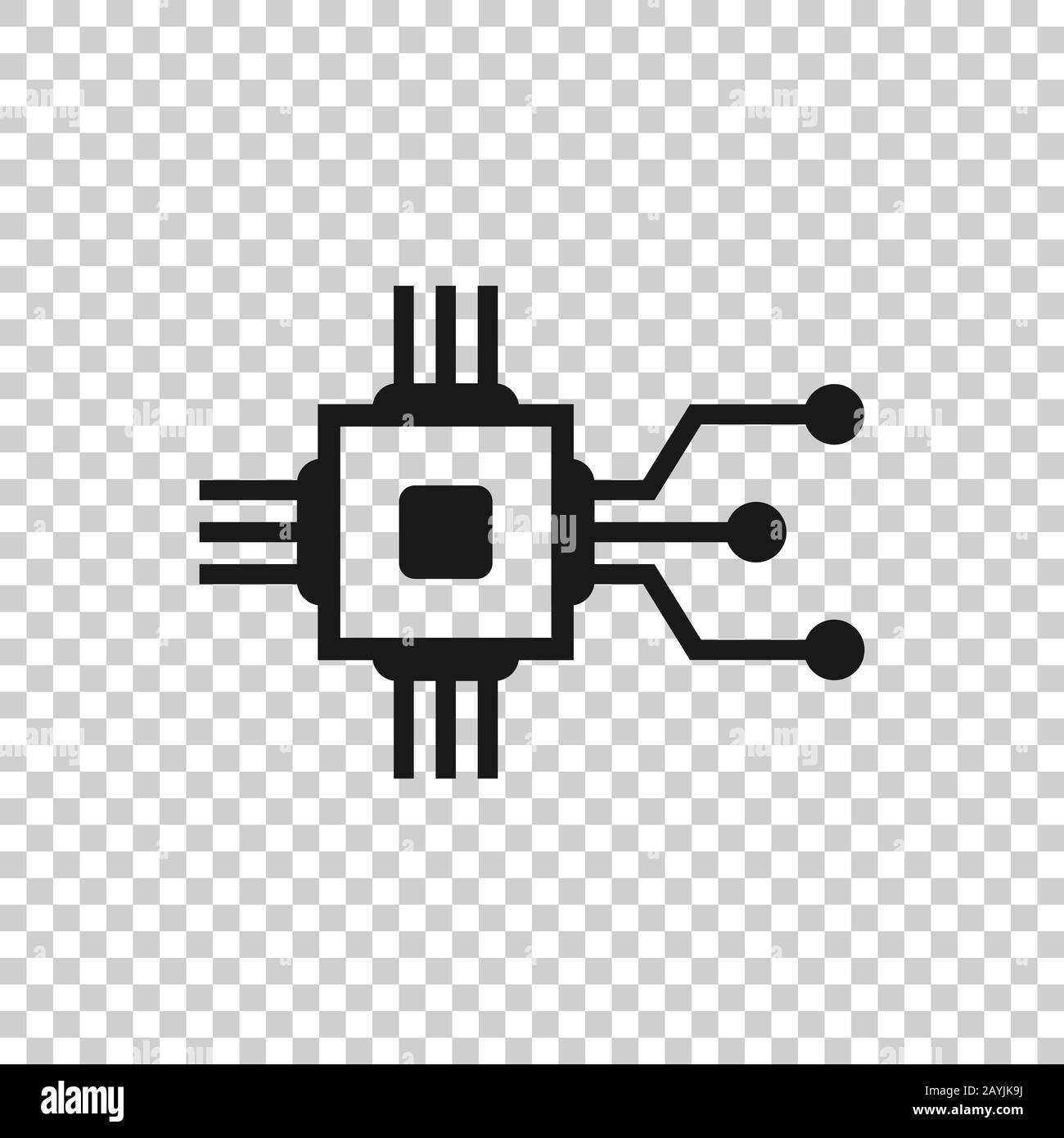 Computer chip icon in flat style. Circuit board vector illustration on white isolated background. Cpu processor business concept. Stock Vector