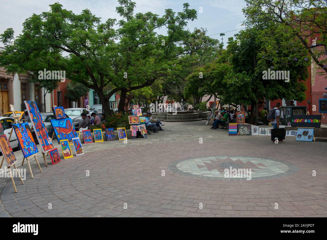 Street scene with people in Oaxaca City, Mexico. Stock Photo