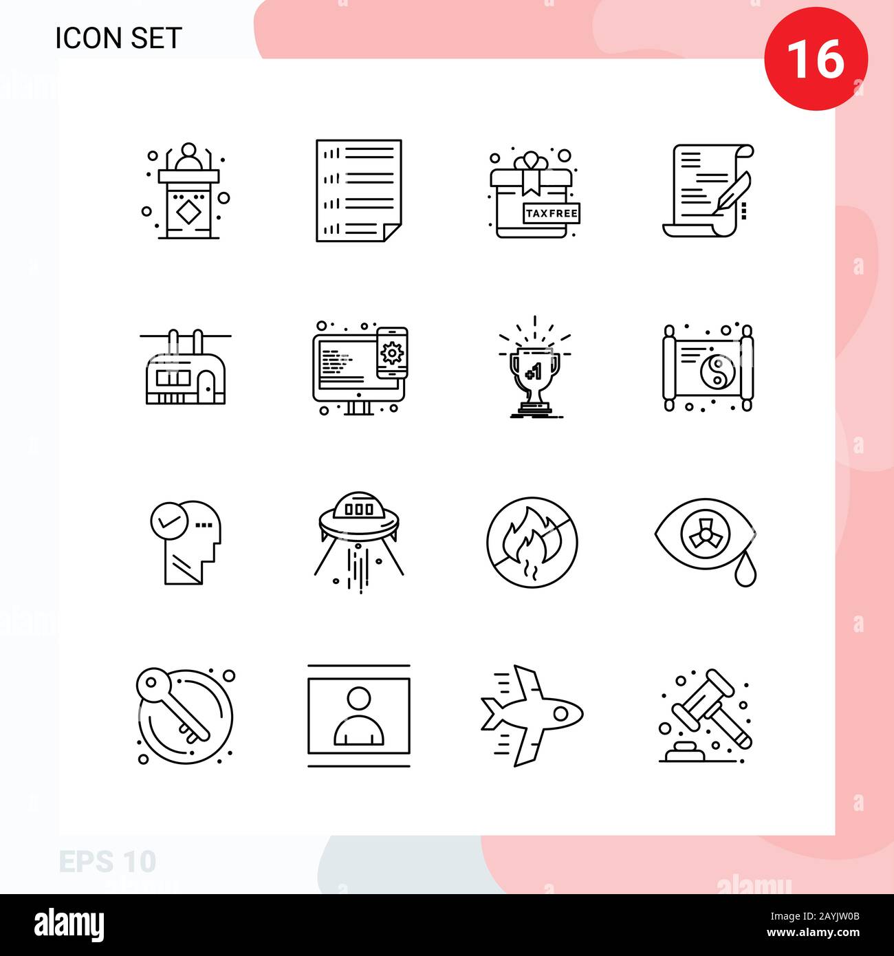 Vector Pack of 16 Icons in Line Style. Creative Outline Pack isolated ...
