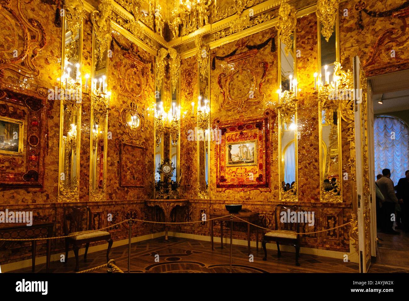 Catherine Palace, Interior of Amber room. St. Petersburg, Russia - Jan. 4 2014 Stock Photo