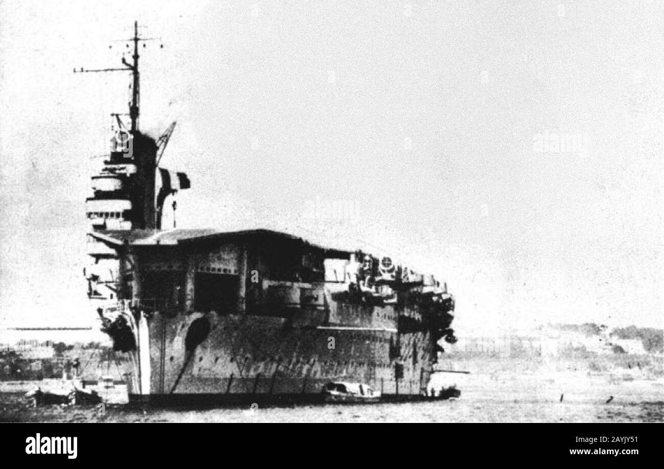 French carrier Béarn at anchor in the 1940s Stock Photo - Alamy