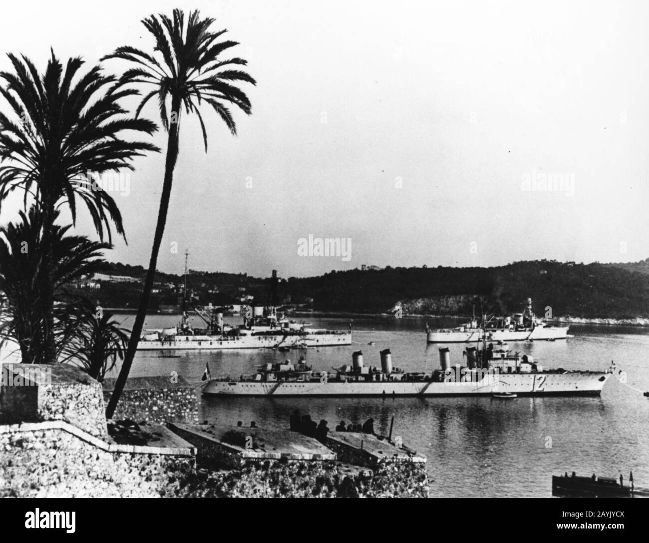 French destroyer Vauban at Villefranche c1938. Stock Photo