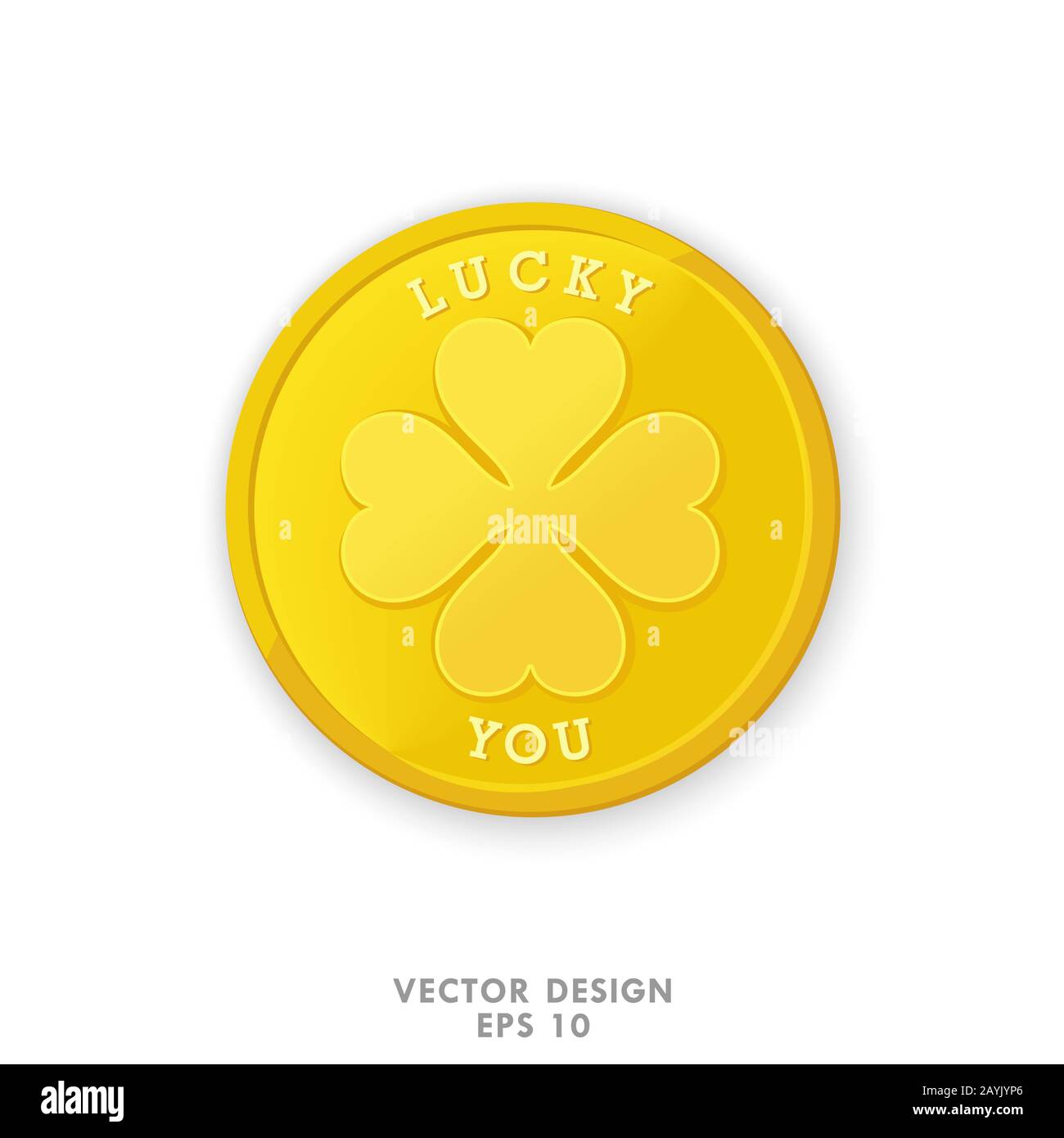 Gold coin with four leaf clover. Lucky you. High quality vector design