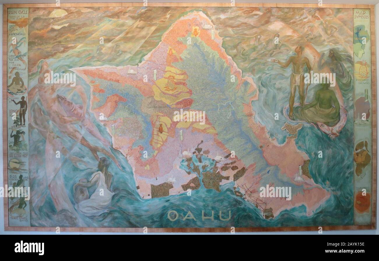 Oahu Mural by Juliette May Fraser, 1940, lobby, Honolulu Board of Water
