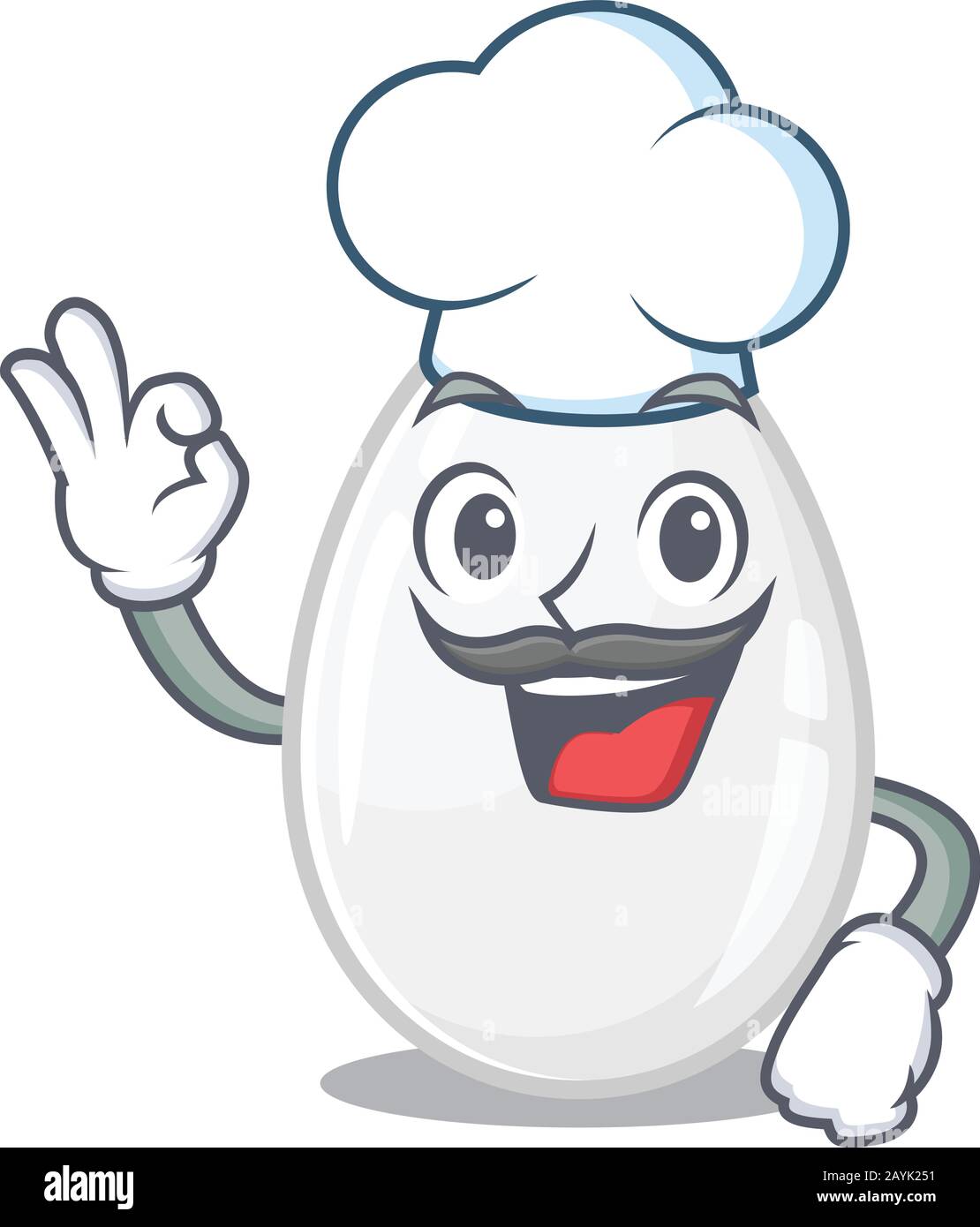 White egg cartoon character working as a chef and wearing white hat