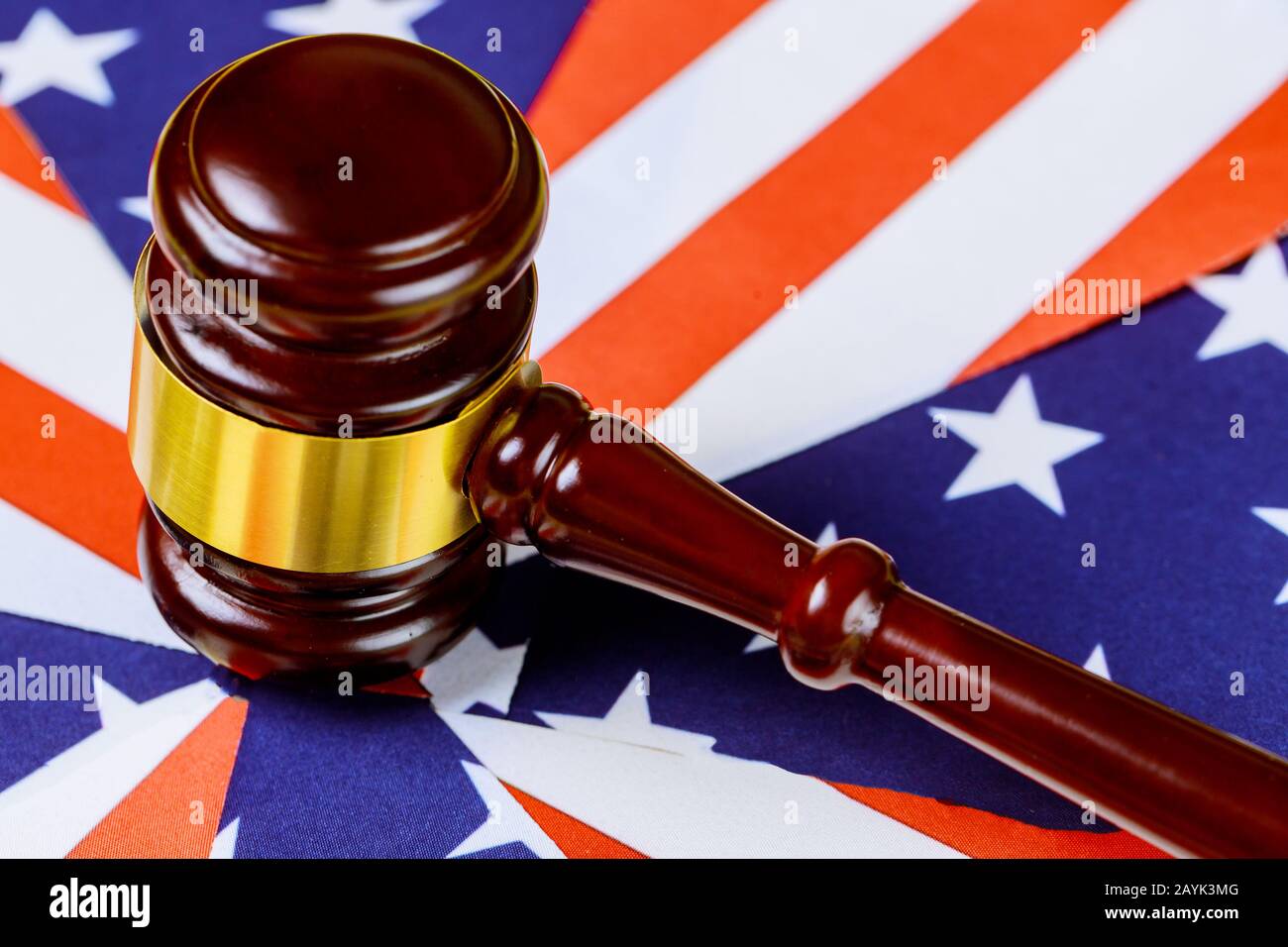 Legislation and law judges gavel with the United States flag Stock Photo