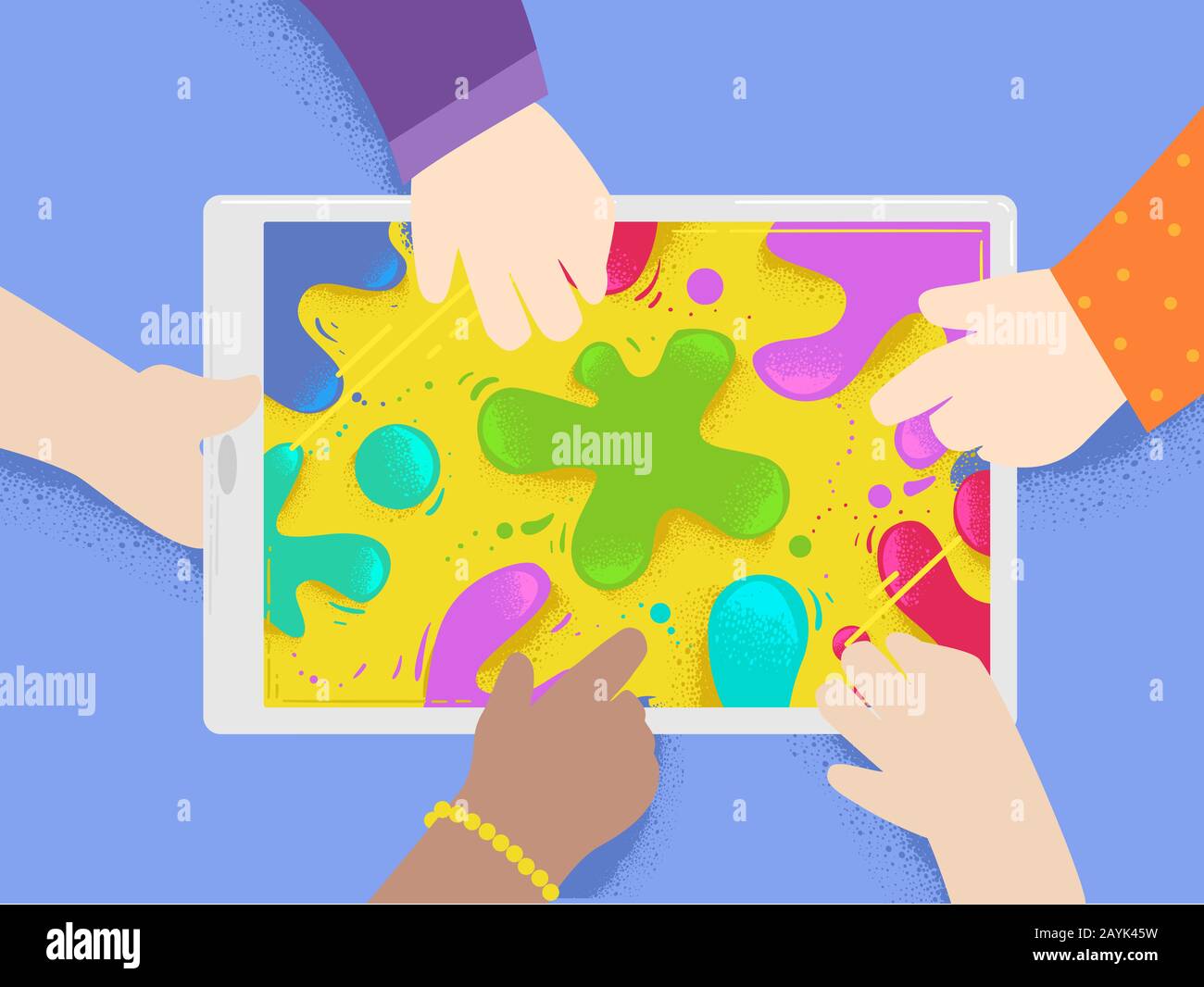 Illustration of Kids Hands Using Painting and Colors App on Mobile or ...