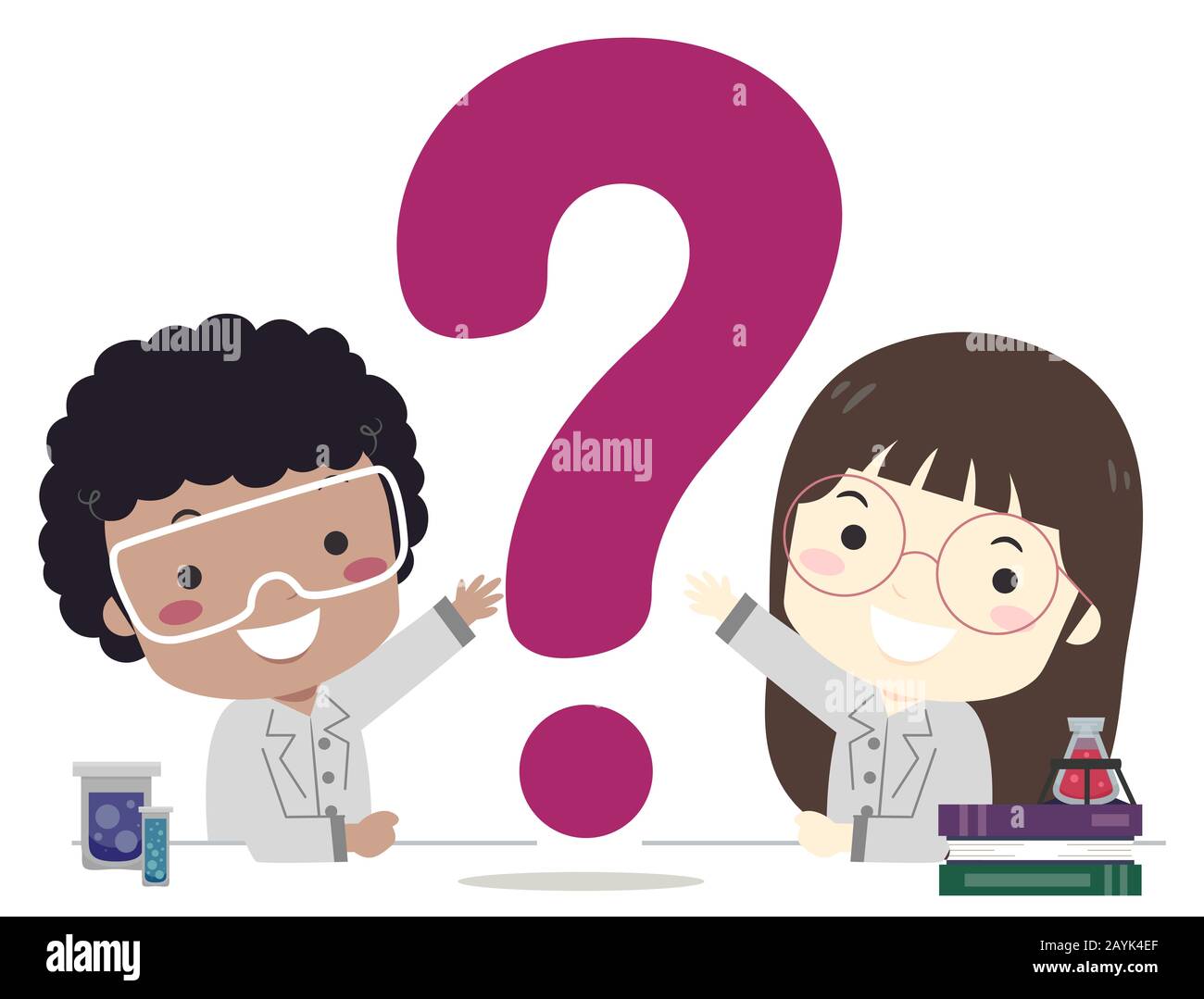Illustration of Kids Wearing Laboratory Gown and Goggles with Question