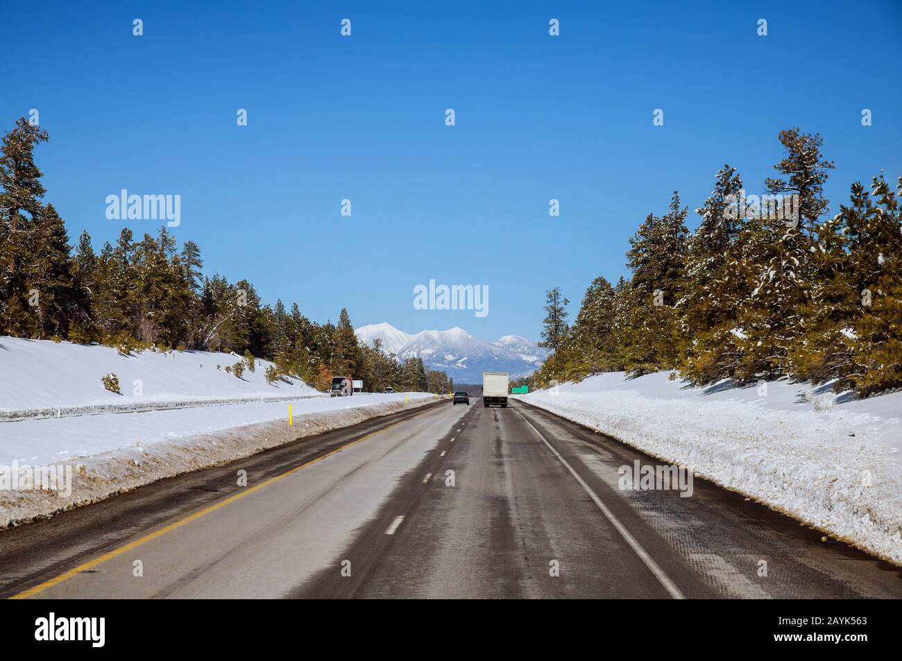 Mountain snowy road in Colorado, United States winter in Colorado on mountain landscape Stock Photo