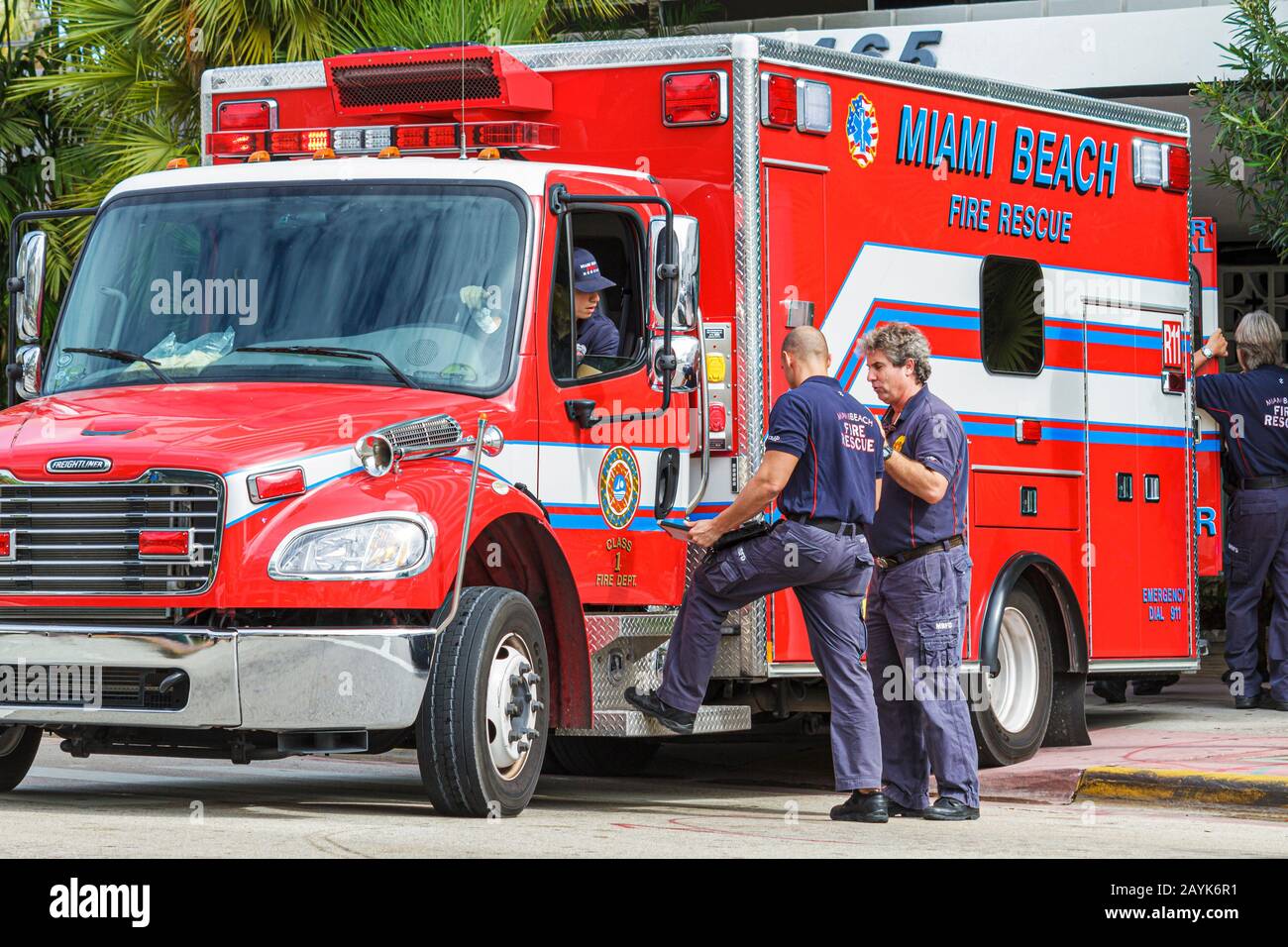 Miami Beach Florida,Ocean Drive,shooting crime scene,murder,ambulance,fire rescue,FL101122098 Stock Photo