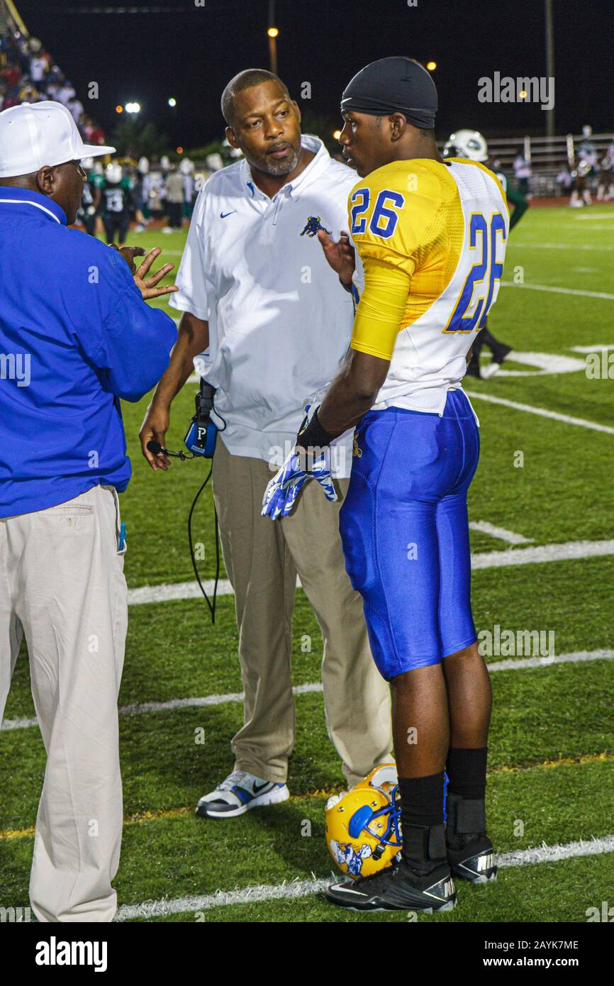 Miami Florida,Miami Dade College North Campus,Traz Powell Stadium,high school football playoff game,Northwestern vs. Central,Black Blacks African Afri Stock Photo