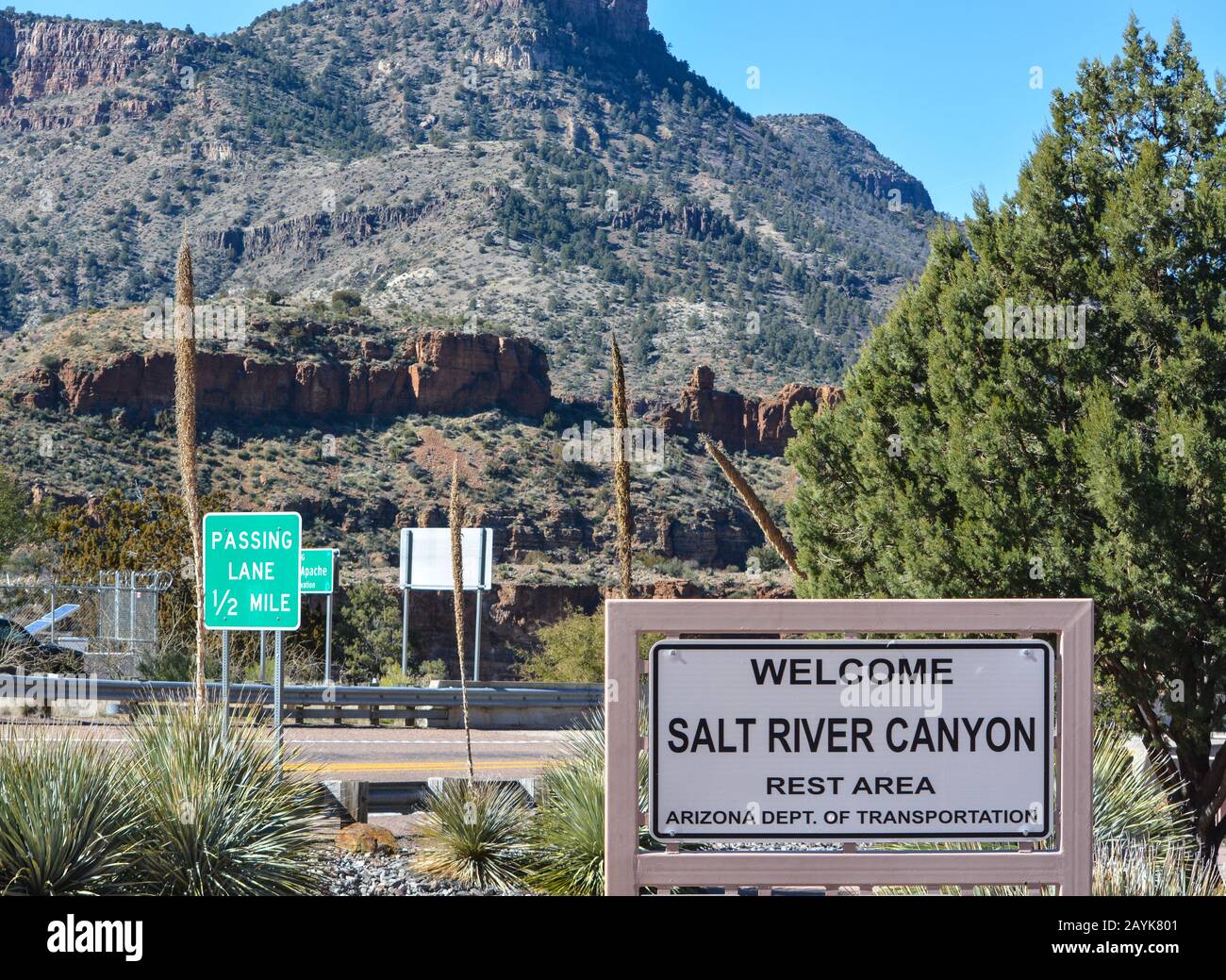 Salt River Canyon Rest Area Sign at Salt River in Gila County, Arizona