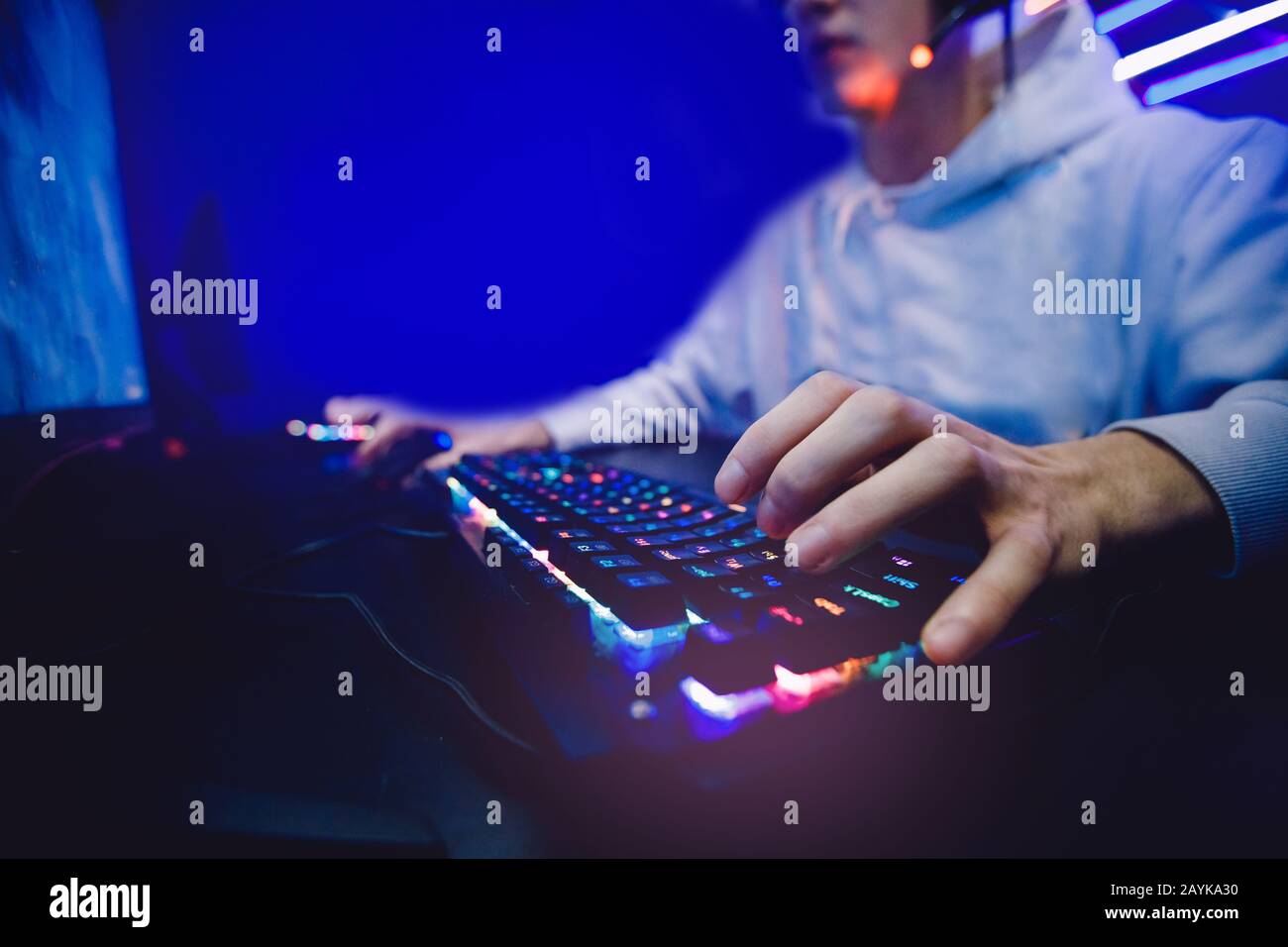 Gamer Playing Online Game on PC in Dark Room Stock Photo - Image of online,  colorful: 213130418