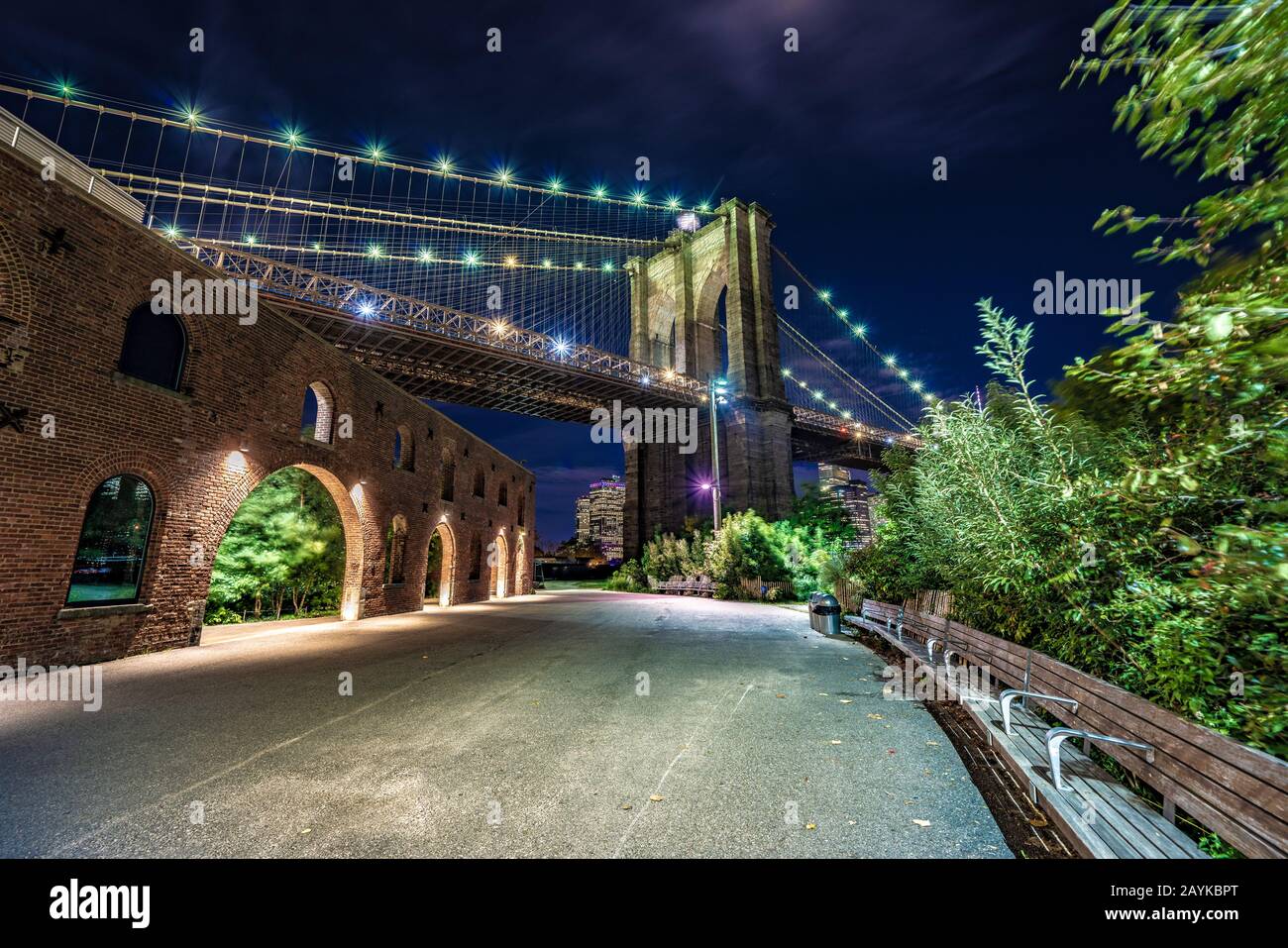NEW YORK, USA OCTOBER 09 This is a night view of the Brooklyn Bridge