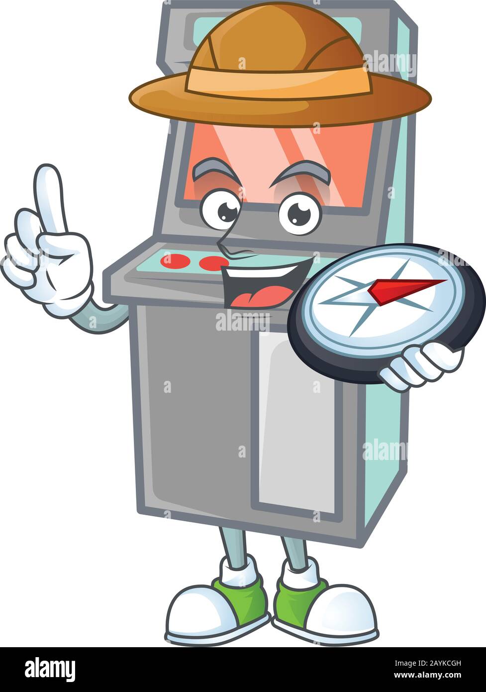 A arcade game machine explorer cartoon design having a compass Stock ...