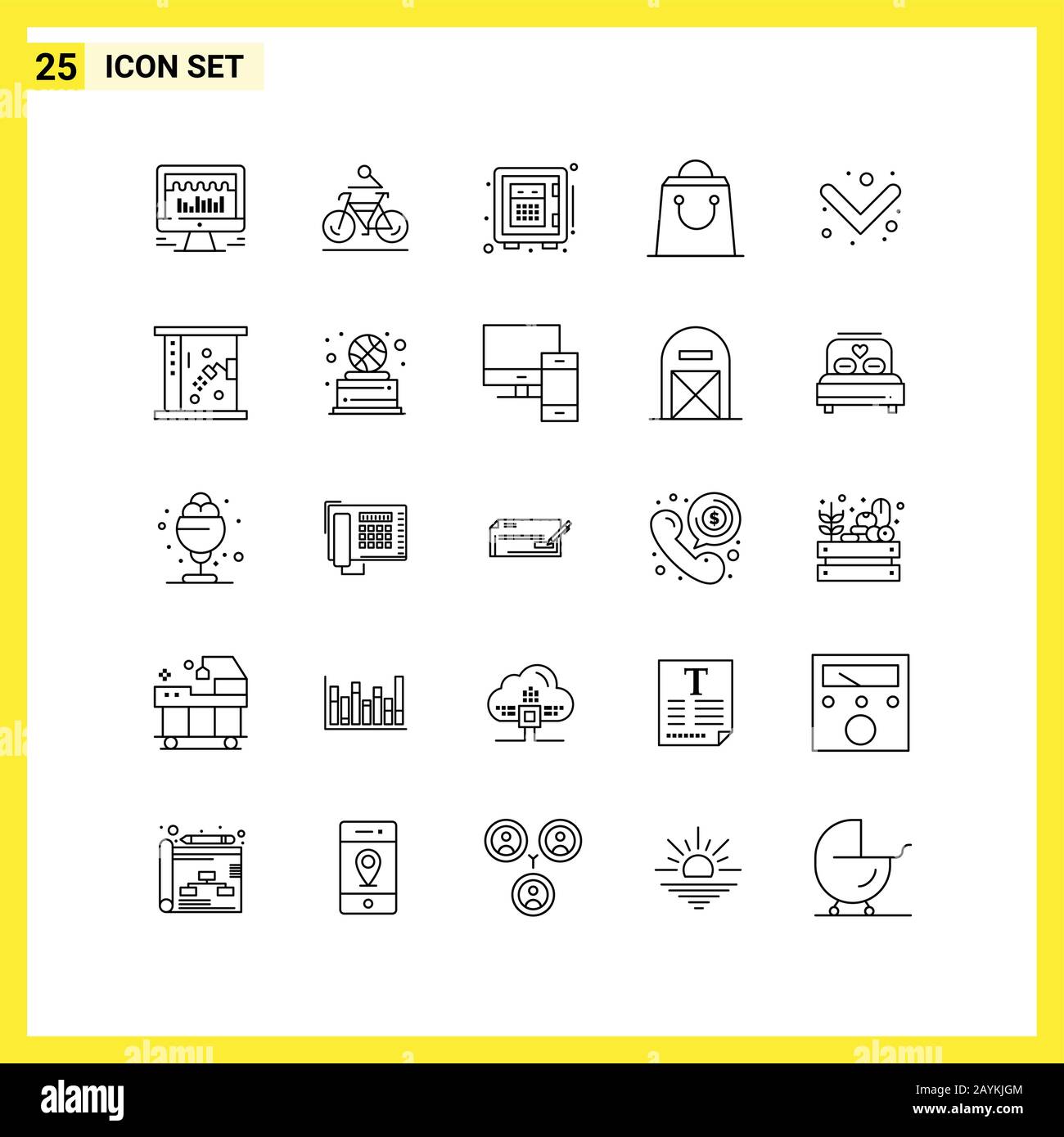 25 Icon Set. Simple Line Symbols. Outline Sign on White Background for