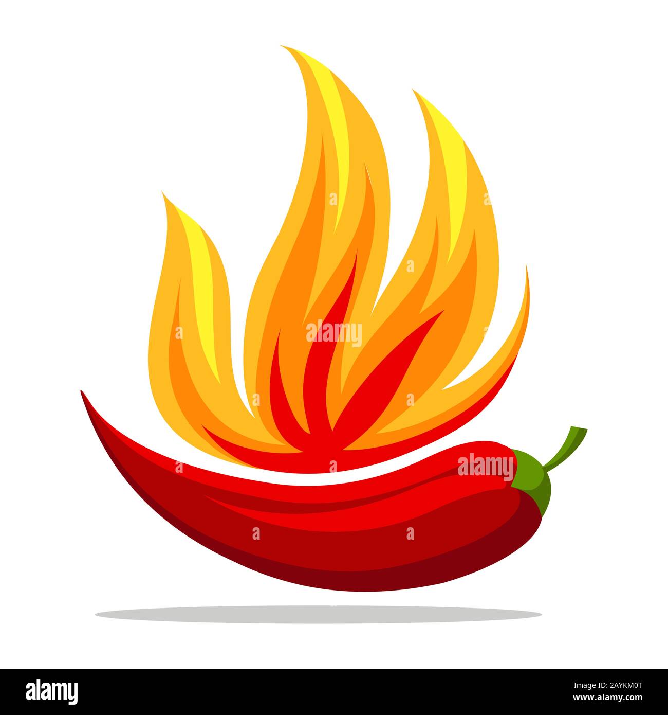 Chili pepper in fire  vintage emblem. Retro traditional mexican spicy hot chili pepper food restaurant graphics. Vector illustration. Stock Vector