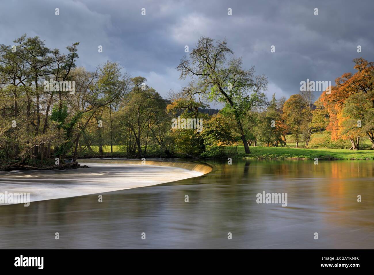 Horseshoe Falls, on the River Dee near Llangollen in North Wales Stock
