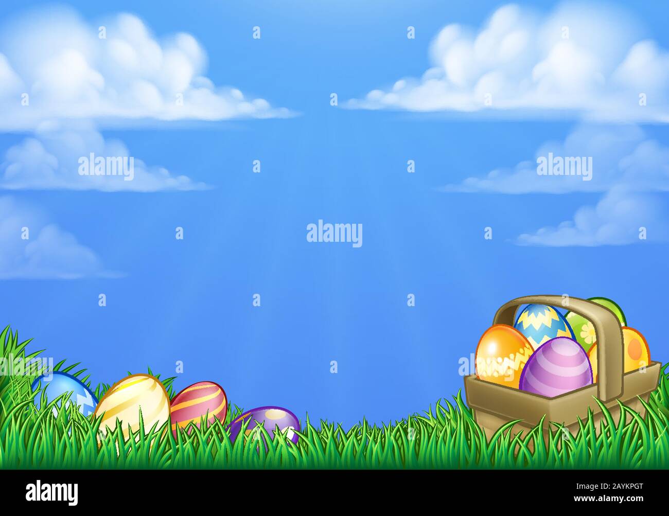 Easter Eggs Basket Background Stock Vector